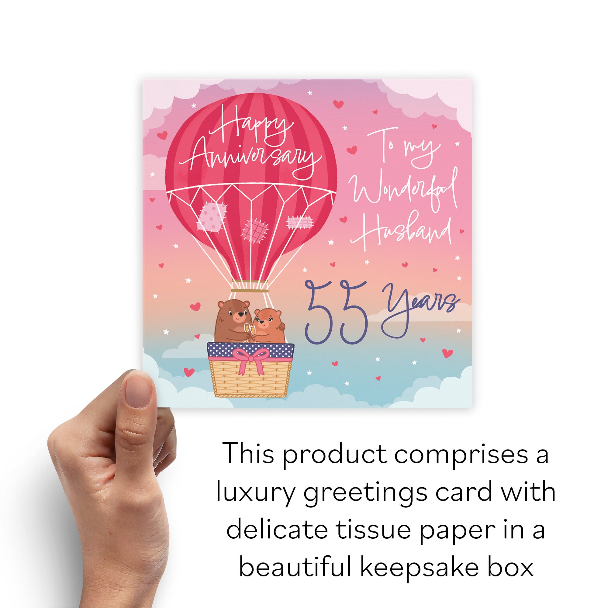 Boxed 55th Husband Hot Air Balloon Anniversary Card Cute Bears - Default Title (B0D5YLCT5Y)