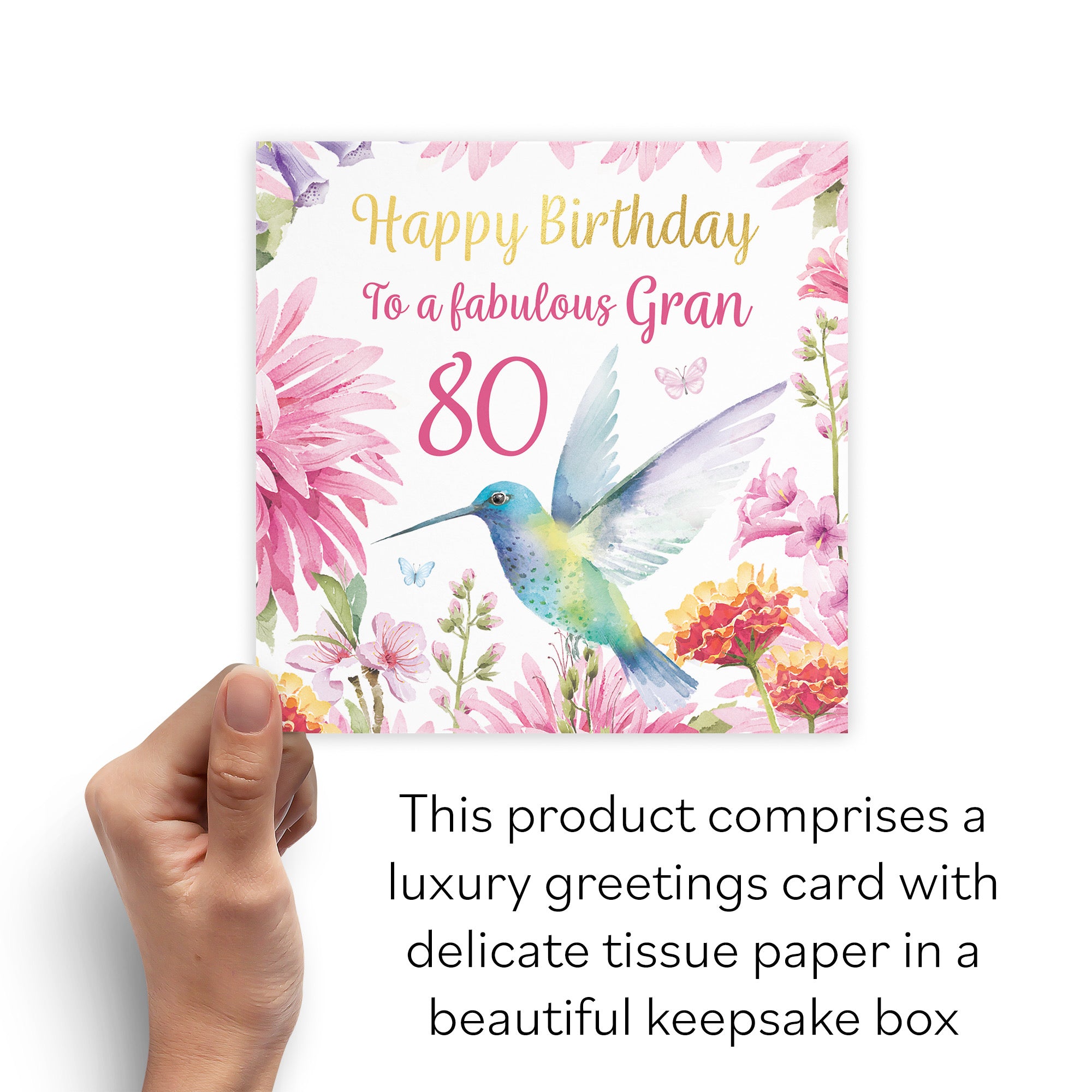 Boxed 80th Gran Birthday Card Hummingbird Gold Foil Milo's Gallery - Default Title (B0D5YLHQ9V)