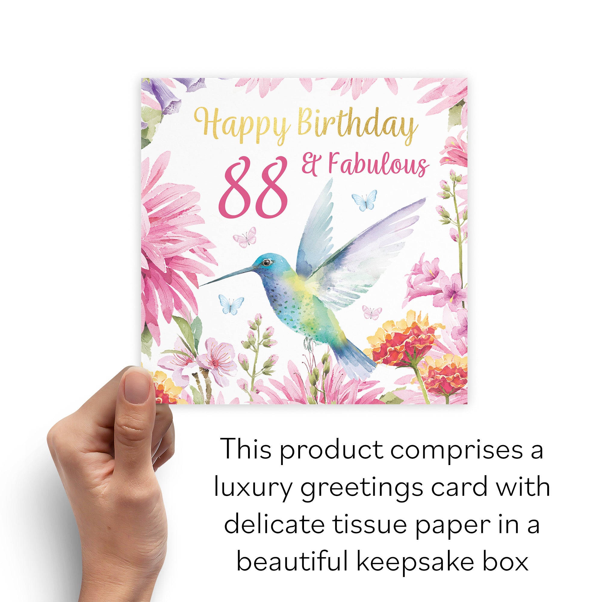 Boxed 88th Birthday Card Hummingbird Gold Foil Milo's Gallery - Default Title (B0D5YLRLG1)