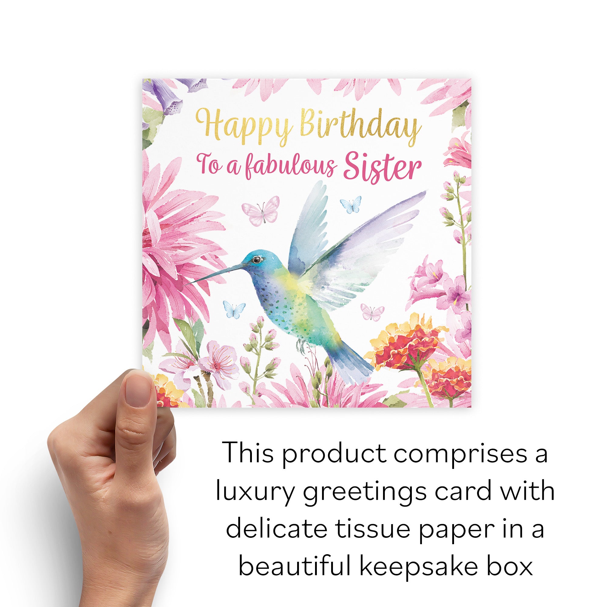 Boxed Sister Birthday Card Hummingbird Gold Foil Milo's Gallery - Default Title (B0D5YLS9GJ)