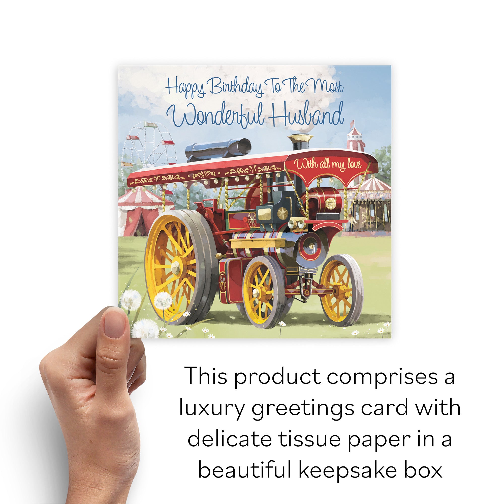 Boxed Husband Traction Engine Birthday Card Steam Tractor Milo's Gallery - Default Title (B0D5YLSRG5)