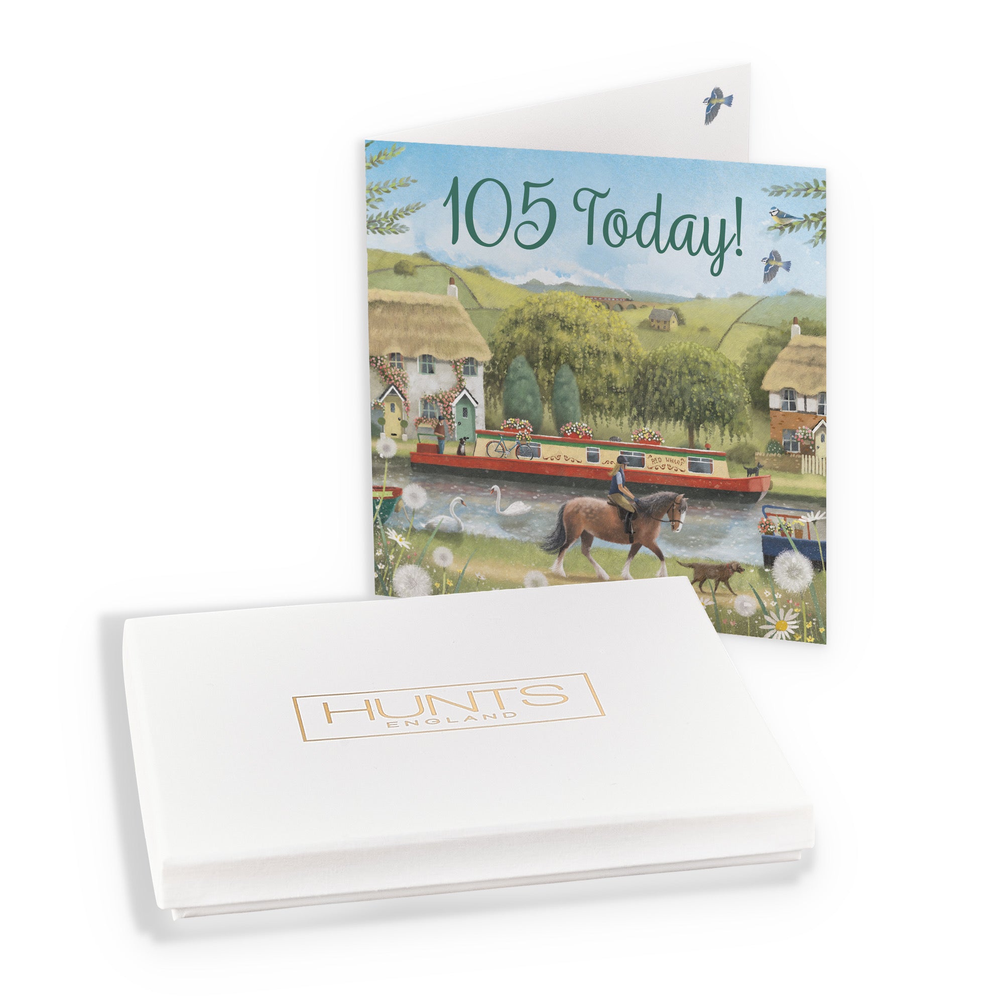 Boxed Canal Narrowboat 105th Birthday Card Horse Riding Milo's Gallery - Default Title (B0D5YM3CTQ)