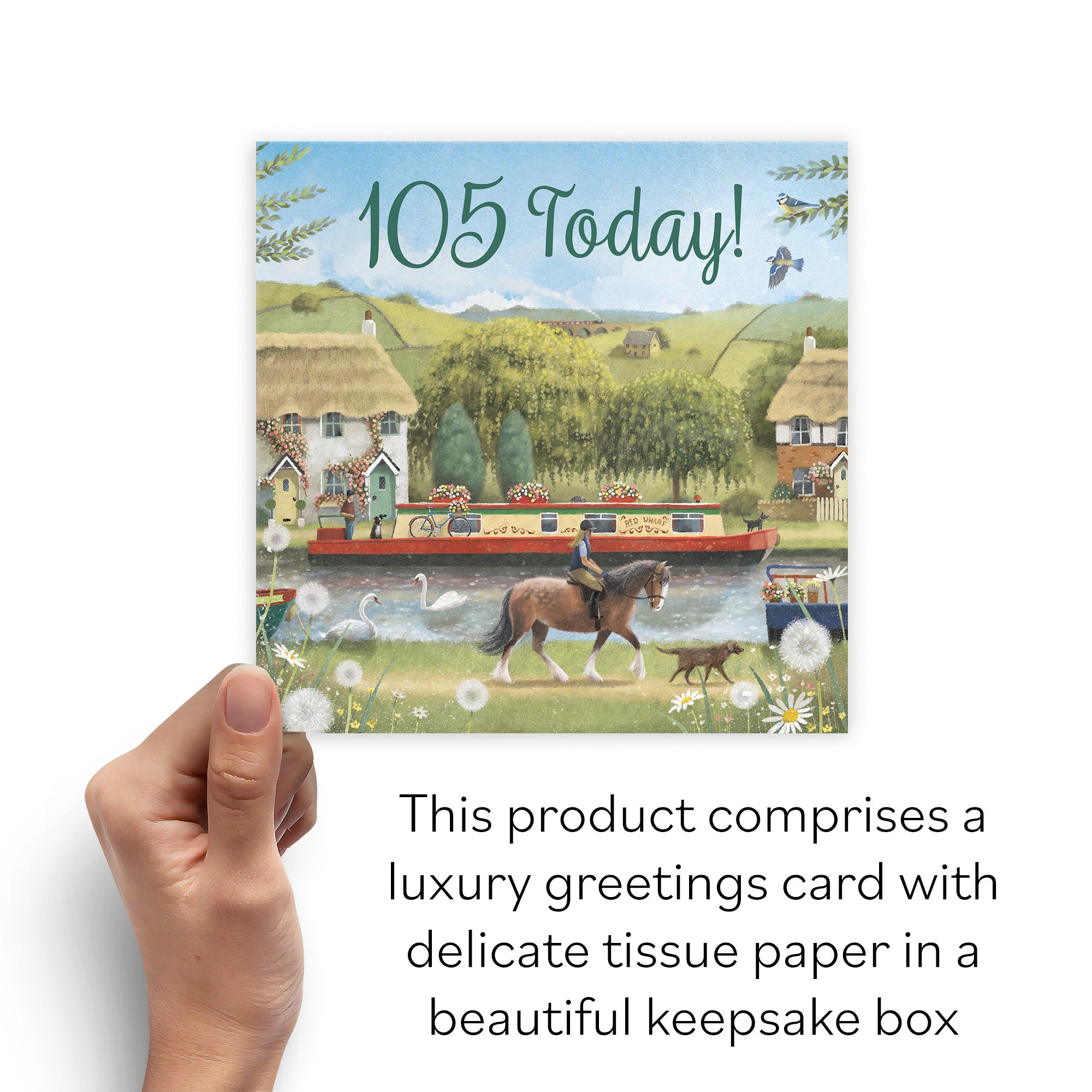 Boxed Canal Narrowboat 105th Birthday Card Horse Riding Milo's Gallery - Default Title (B0D5YM3CTQ)