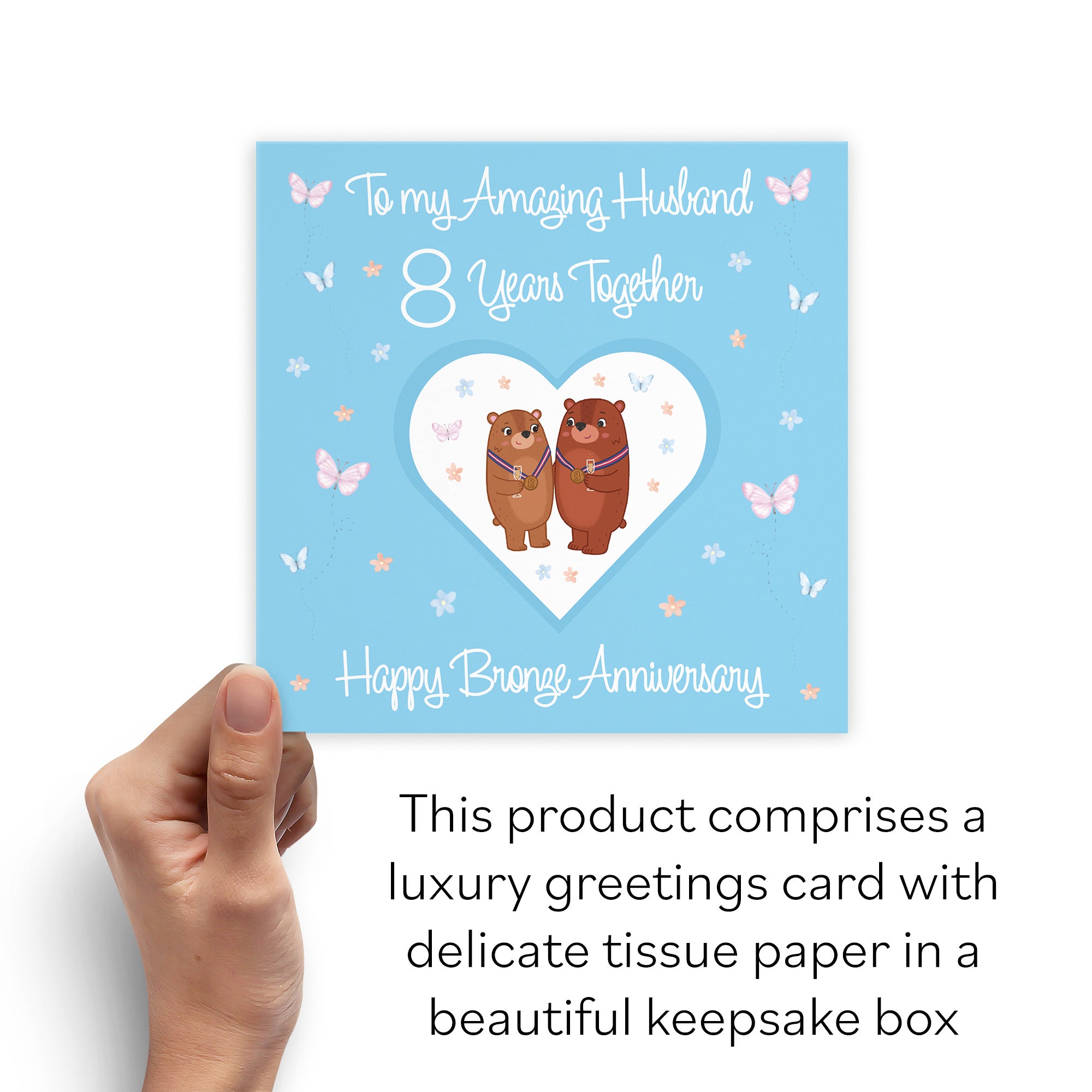 Boxed Husband 8th Anniversary Card Bronze Romantic Meadows - Default Title (B0D5YM3MFR)