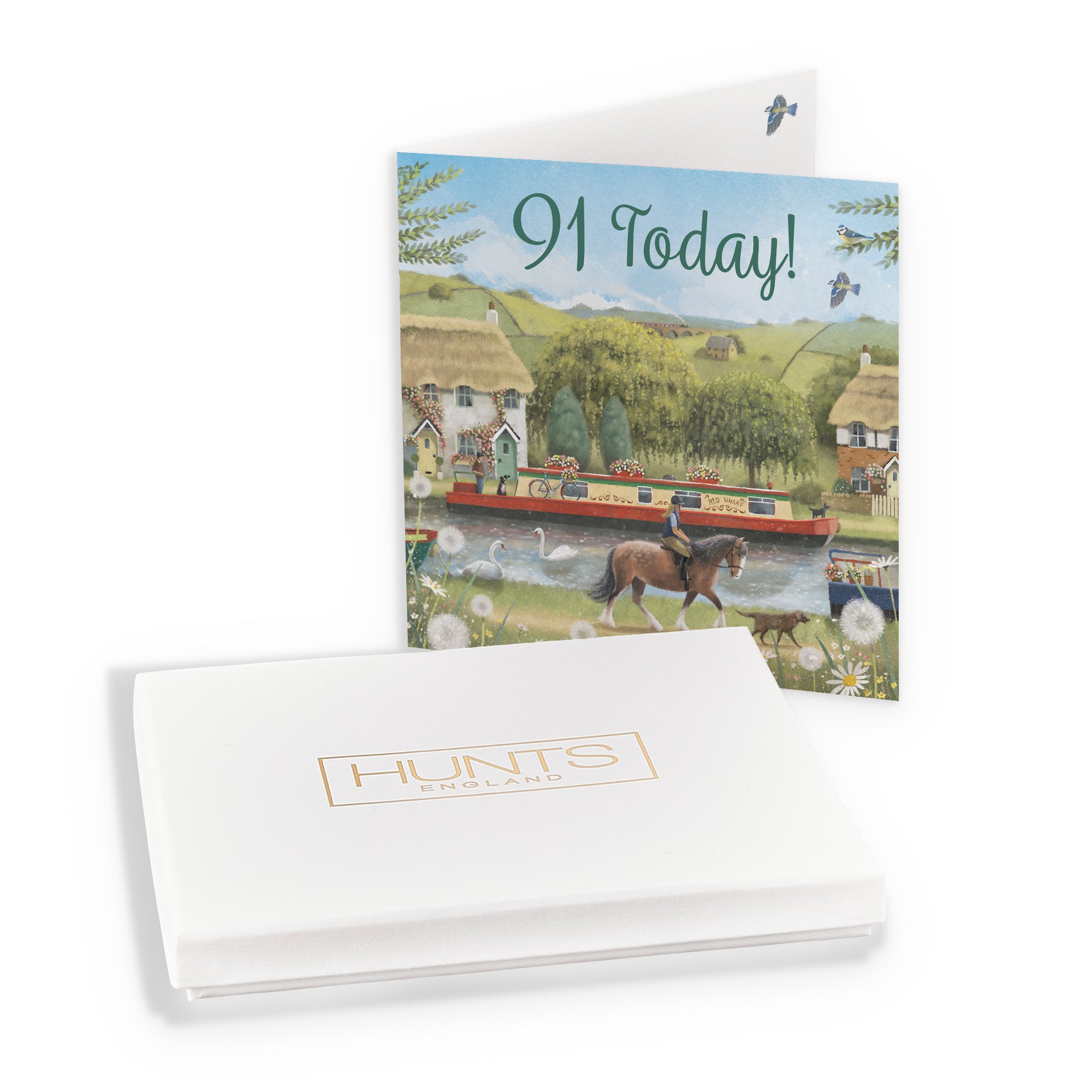 Boxed Canal Narrowboat 91st Birthday Card Horse Riding Milo's Gallery - Default Title (B0D5YM8KPG)