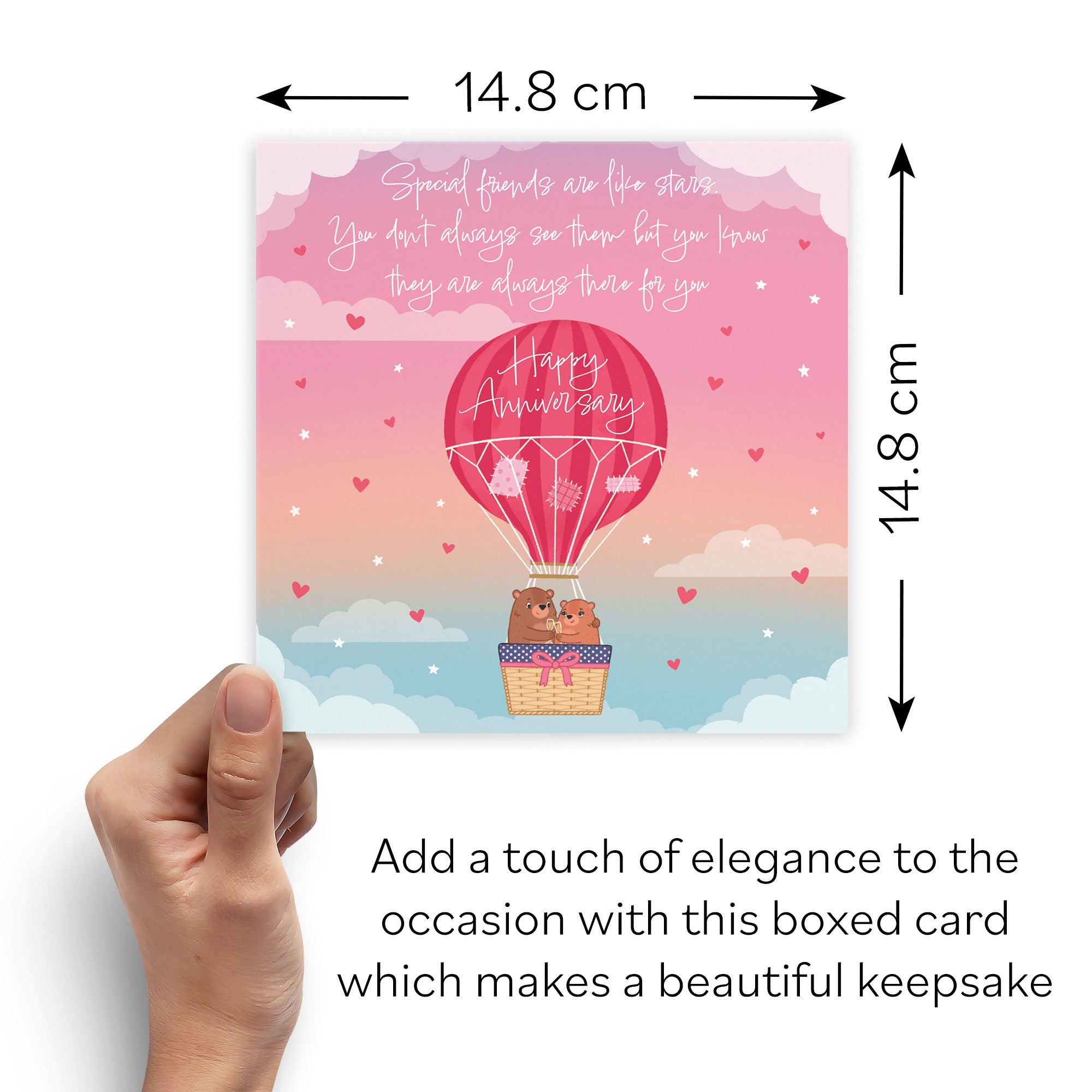 Boxed Special Friends Are Like Stars Hot Air Balloon Anniversary Card Cute Bears - Default Title (B0D5YMD31D)