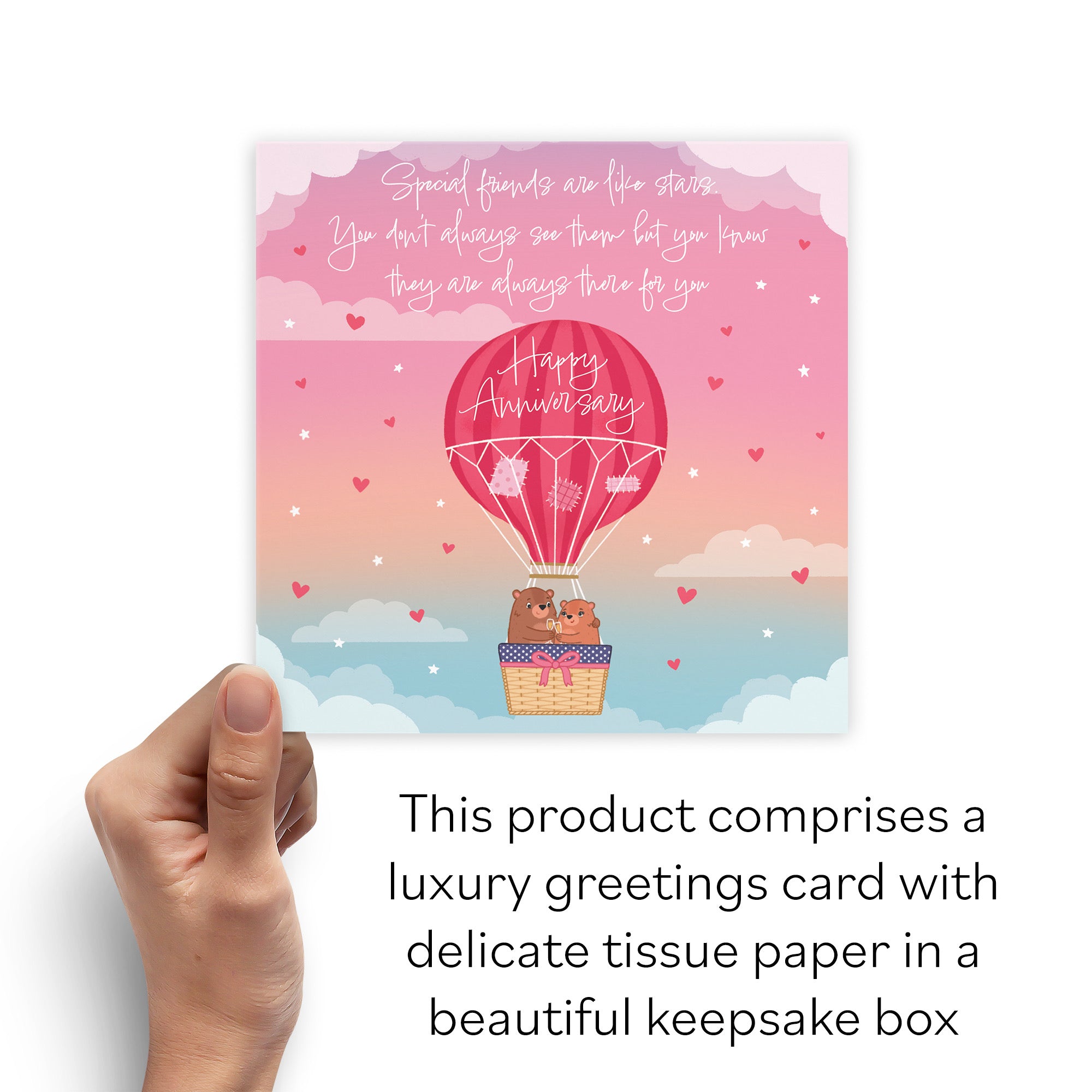 Boxed Special Friends Are Like Stars Hot Air Balloon Anniversary Card Cute Bears - Default Title (B0D5YMD31D)