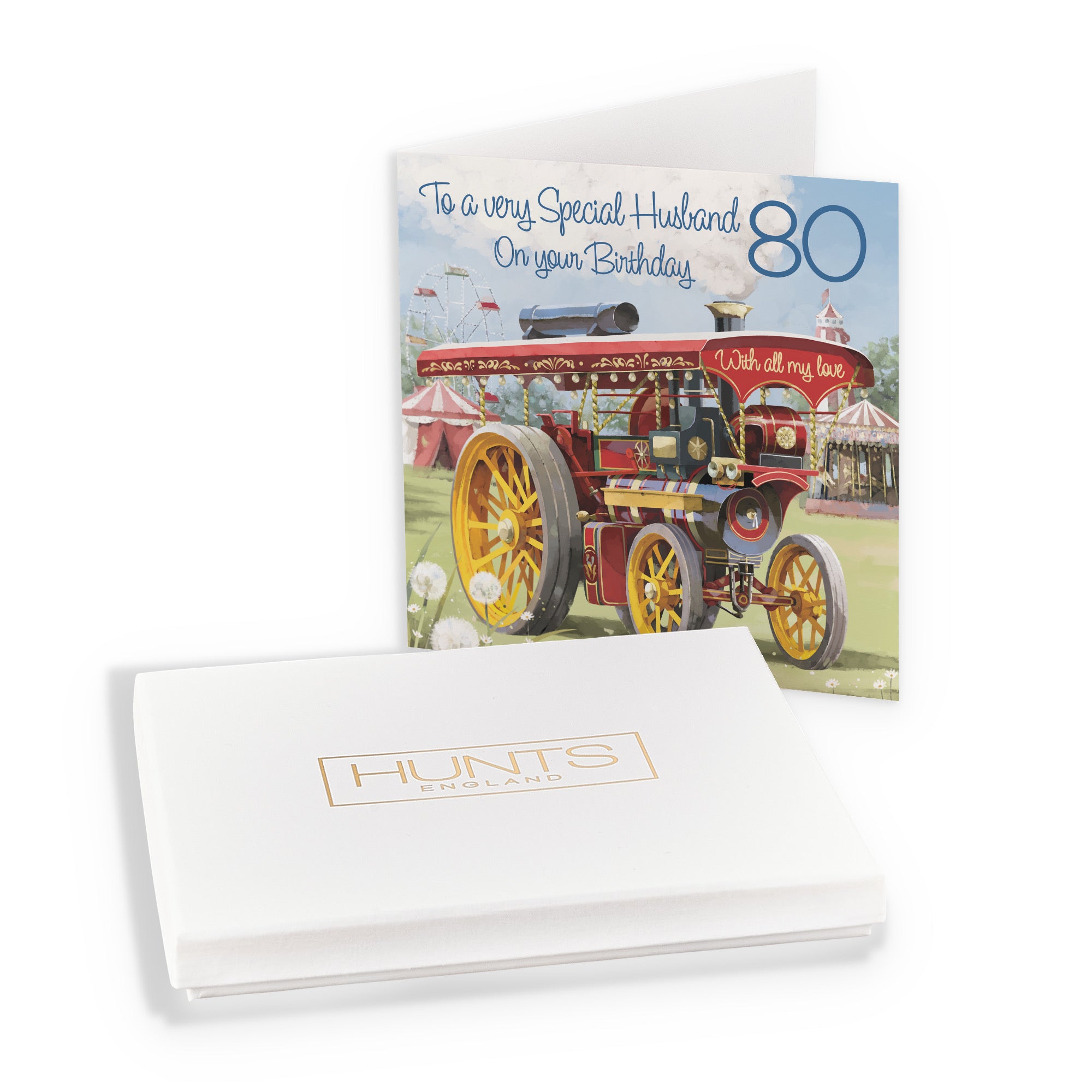 Boxed 80th Husband Traction Engine Birthday Card Steam Tractor Milo's Gallery - Default Title (B0D5YMFTR2)