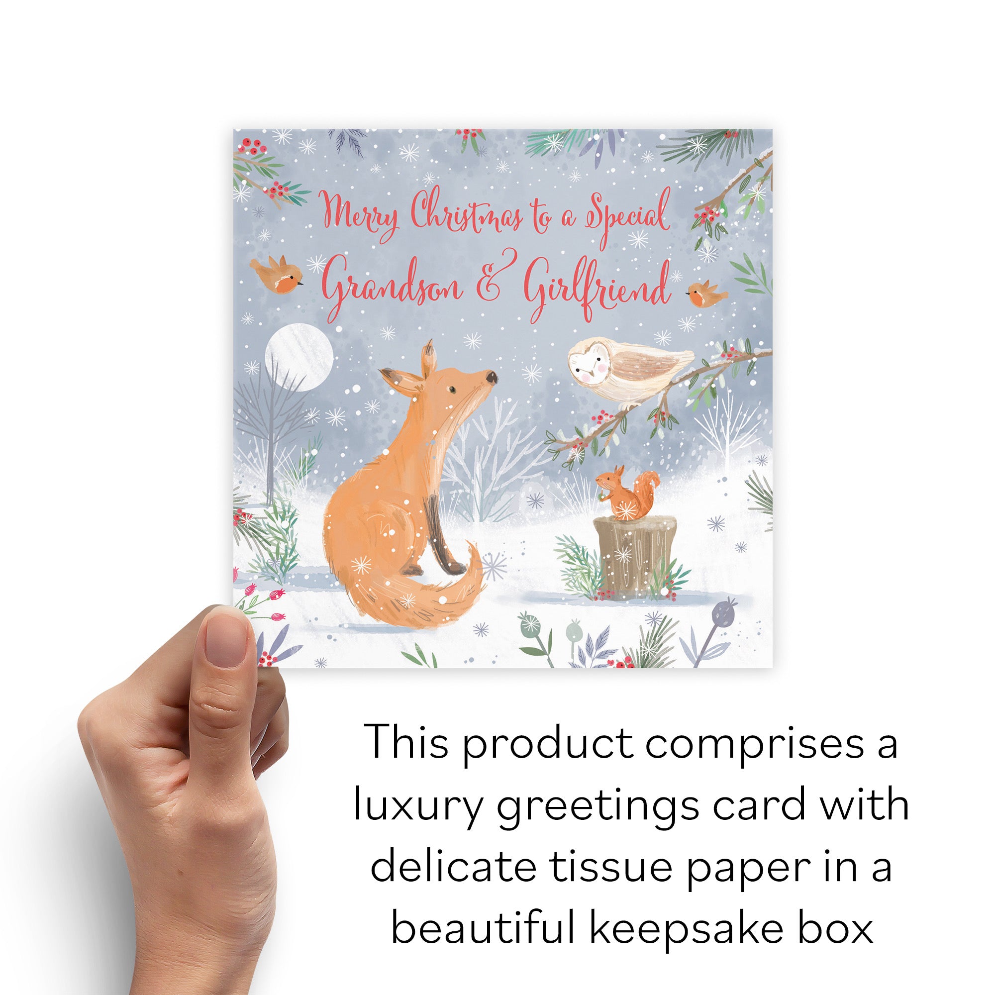 Boxed Grandson And Girlfriend Cute Fox Christmas Card Nature's Treasures - Default Title (B0D5YMLJ5L)