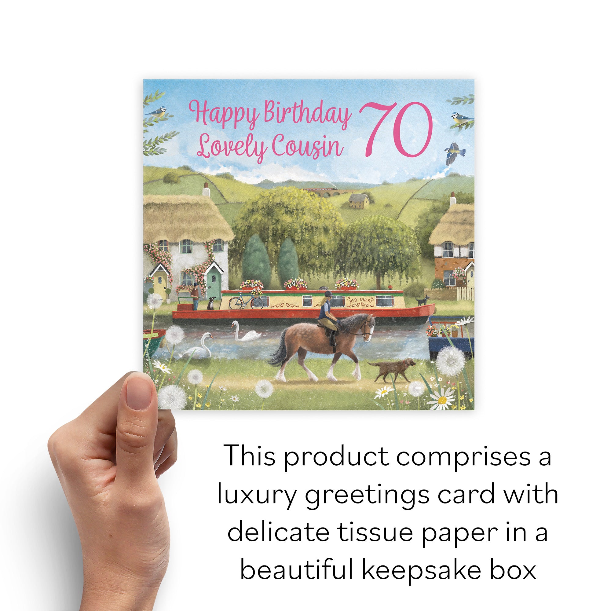 Boxed 70th Cousin Canal Narrowboat Birthday Card Horse Riding Milo's Gallery - Default Title (B0D5YMQ2CP)
