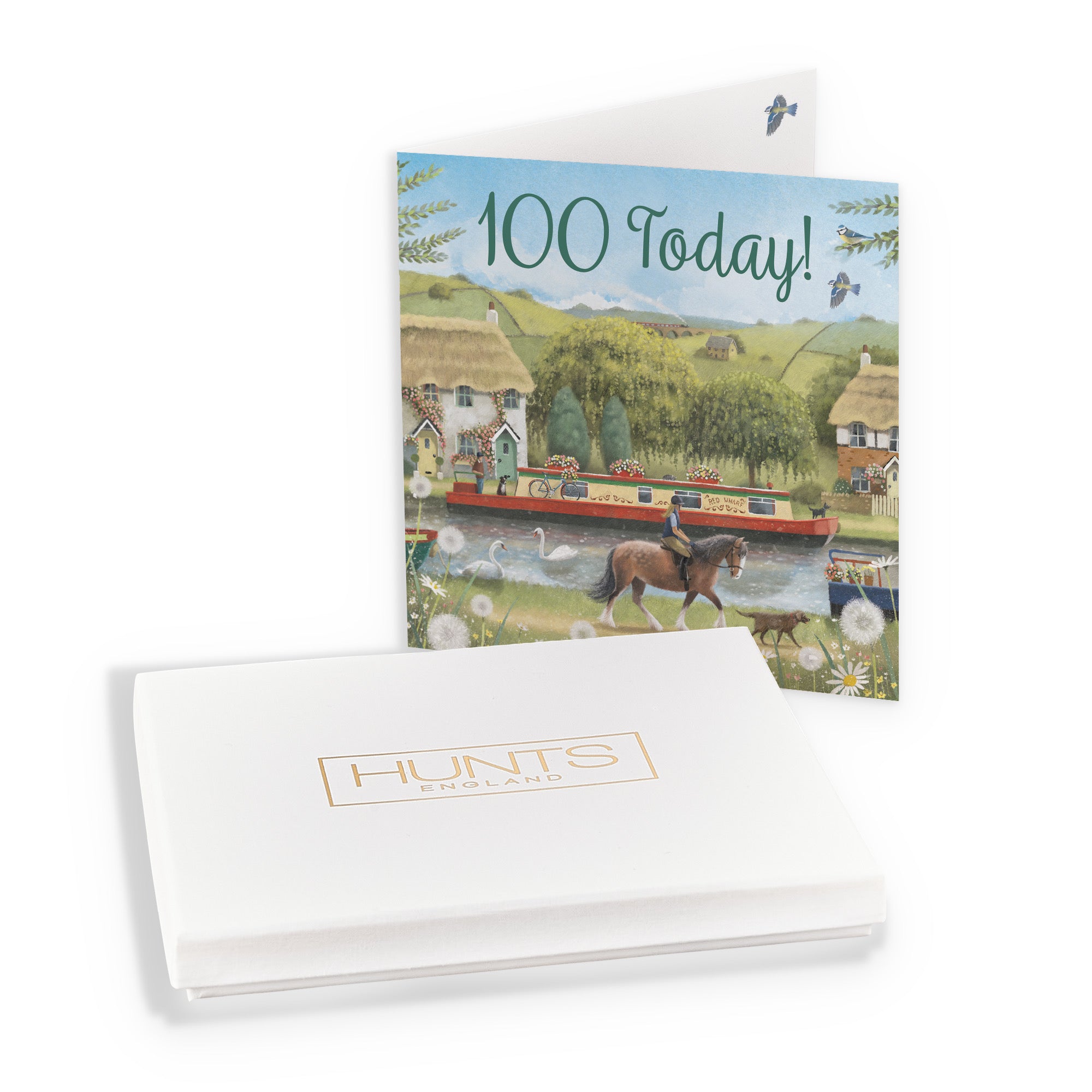 Boxed Canal Narrowboat 100th Birthday Card Horse Riding Milo's Gallery - Default Title (B0D5YMR489)