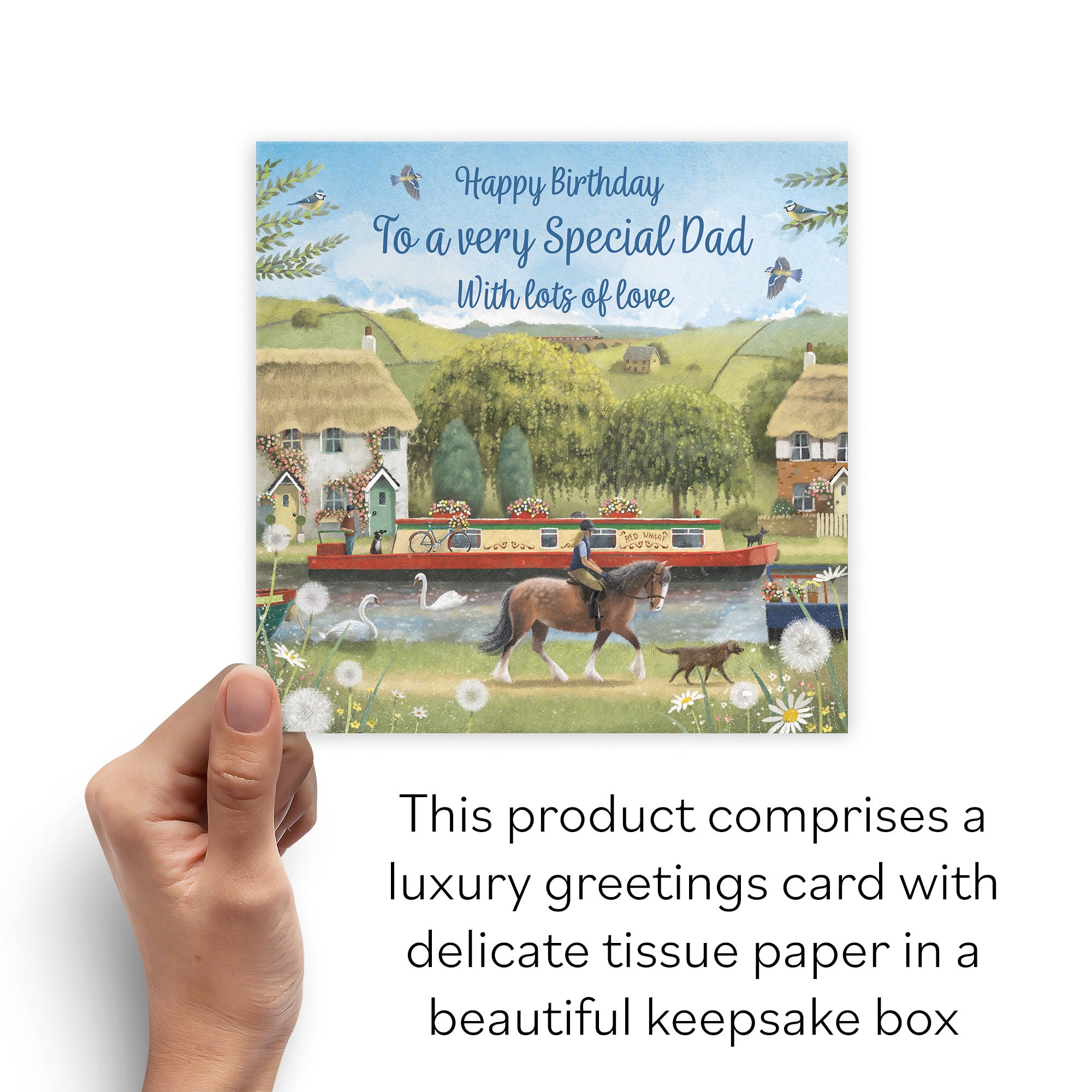 Boxed Dad Canal Narrowboat Birthday Card Horse Riding Milo's Gallery - Default Title (B0D5YMTCZT)