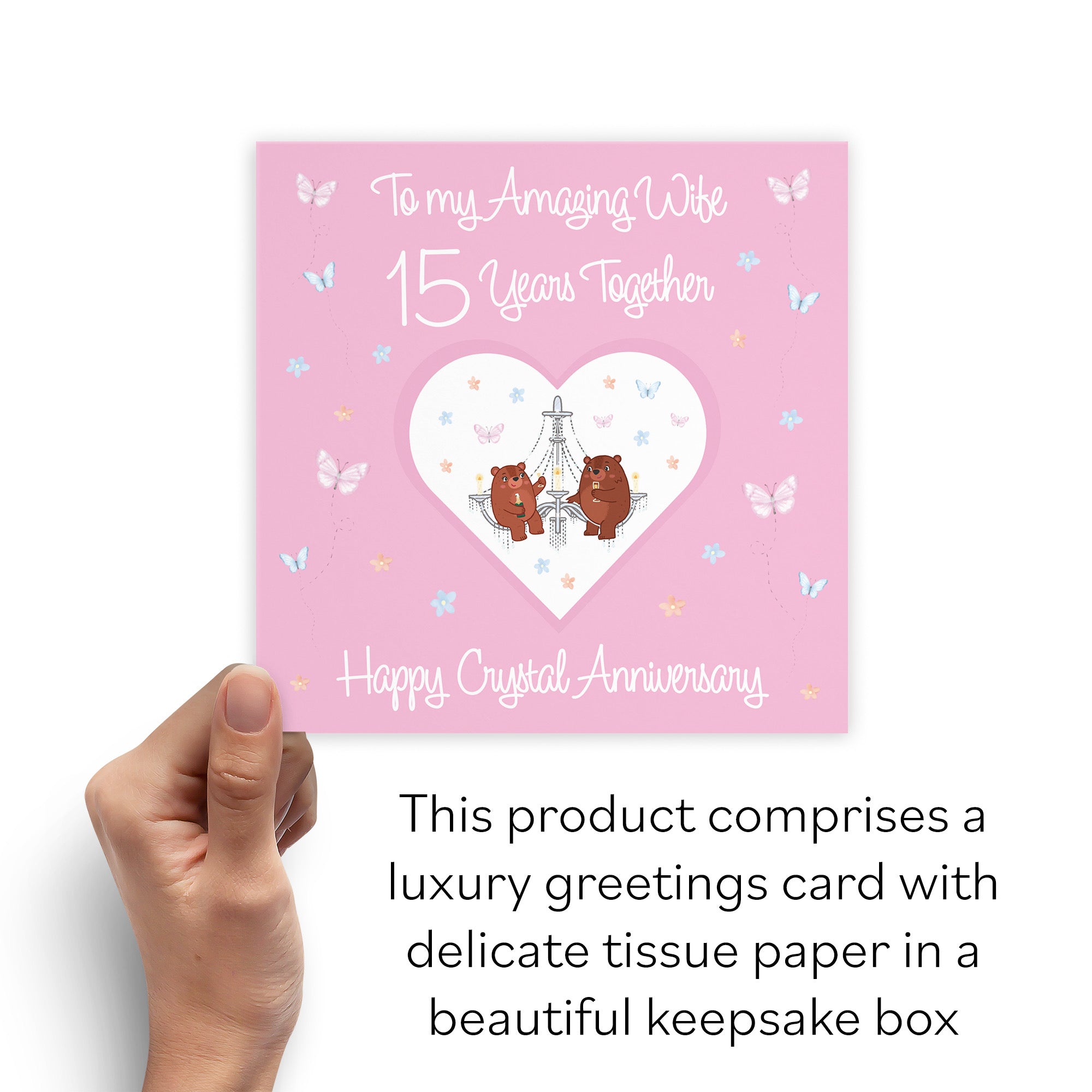 Boxed Wife 15th Anniversary Card Crystal Romantic Meadows - Default Title (B0D5YNJ2HZ)