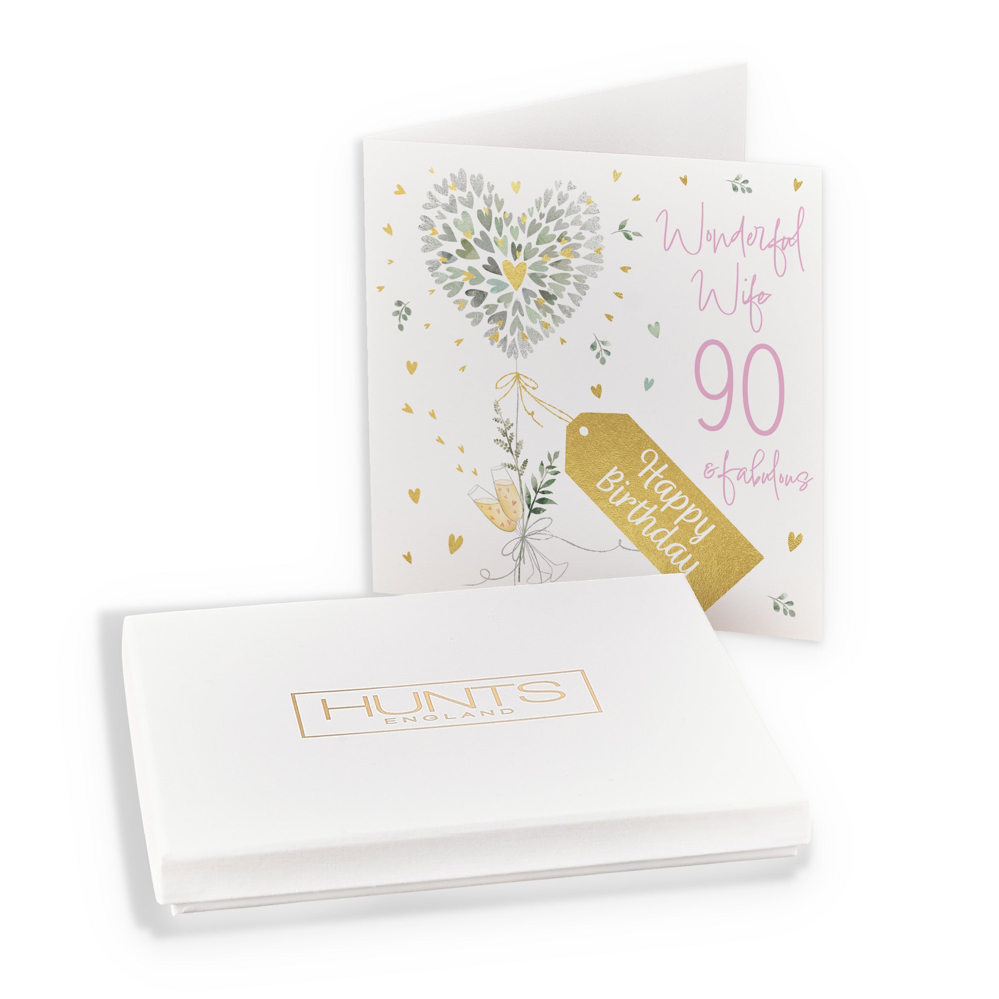 Boxed 90th Wife Contemporary Hearts Birthday Card Gold Foil Milo's Gallery - Default Title (B0D5YSCLL3)