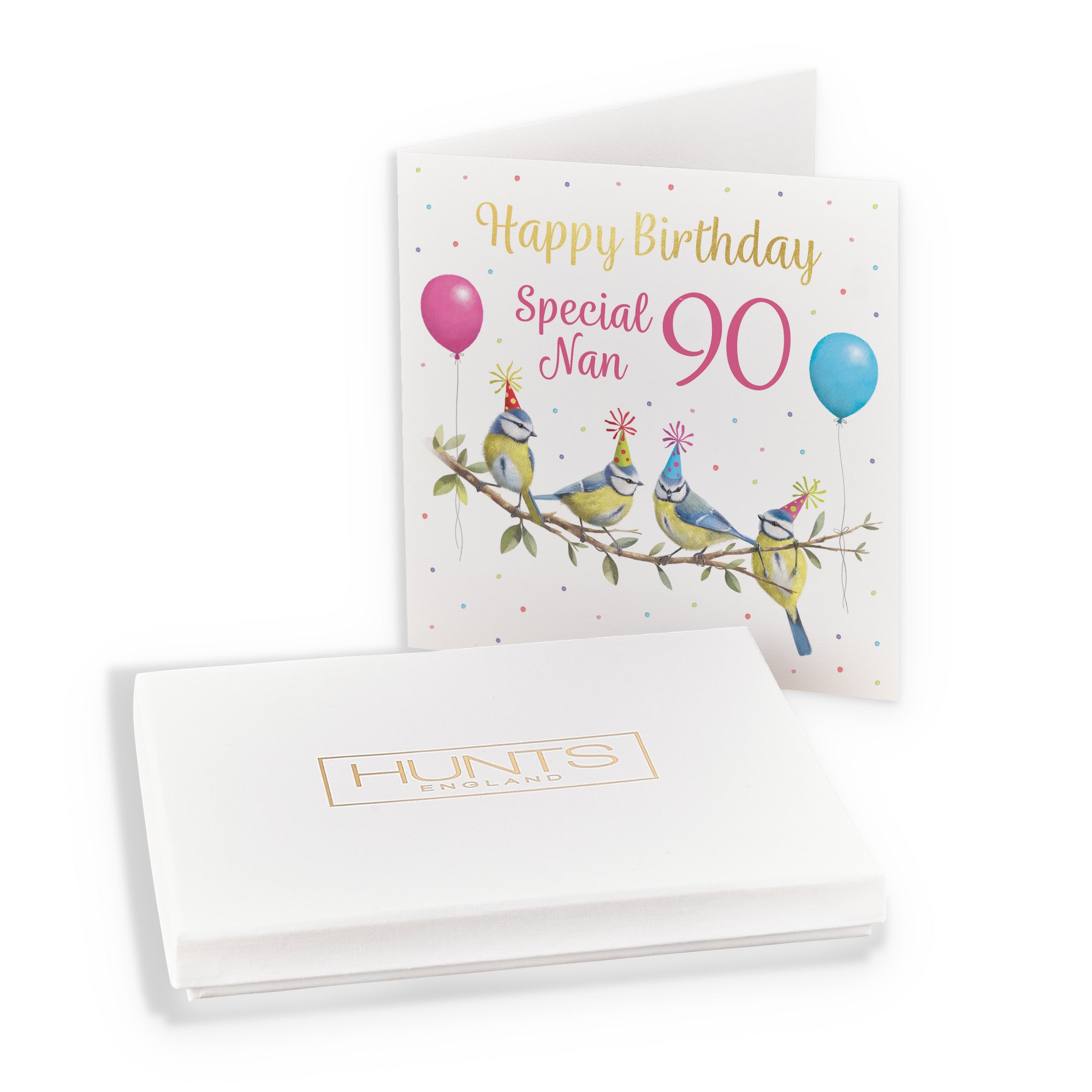 Boxed 90th Nan Blue Tits Birthday Card Gold Foil Milo's Gallery - Default Title (B0D5YSDM9L)