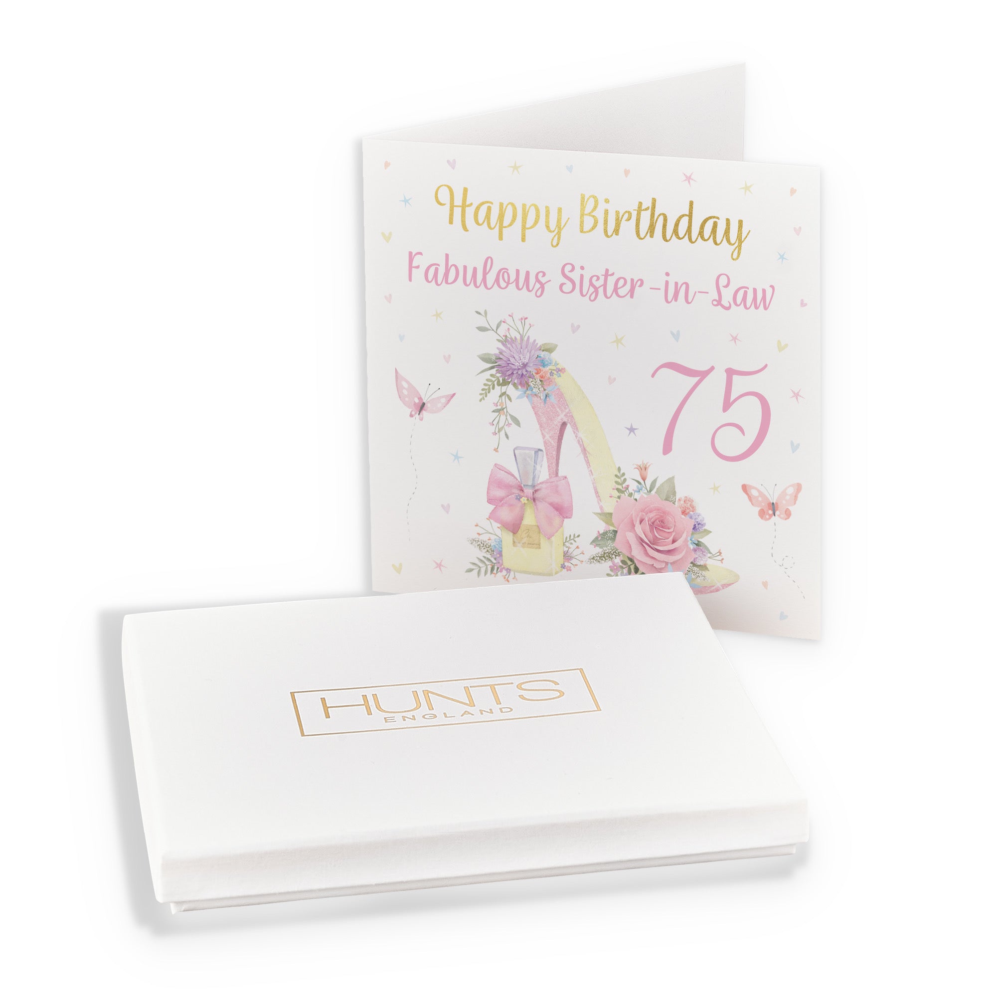 Boxed 75th Sister In Law High Heel And Perfume Birthday Card Gold Foil Milo's Gallery - Default Title (B0D5YSDMWW)