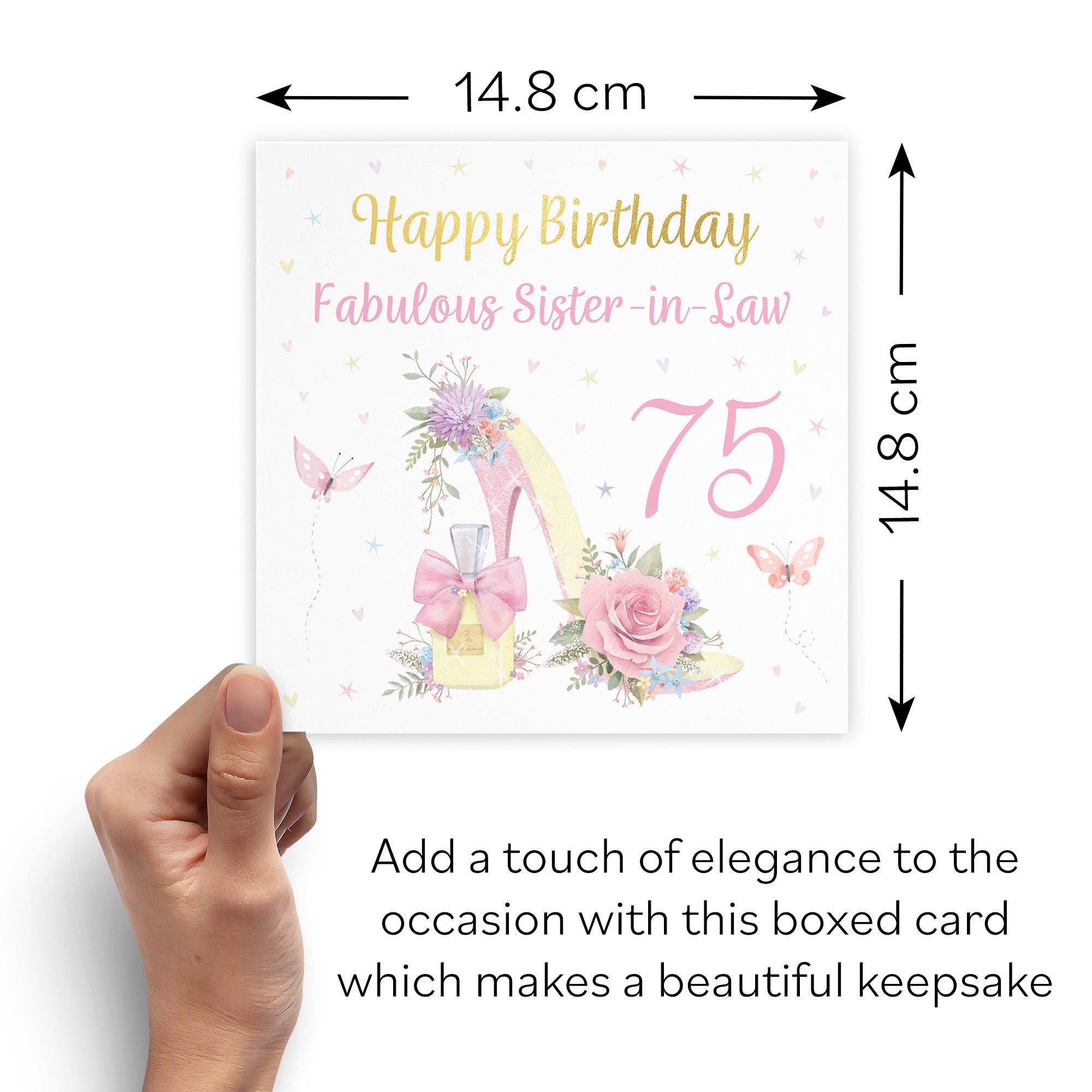 Boxed 75th Sister In Law High Heel And Perfume Birthday Card Gold Foil Milo's Gallery - Default Title (B0D5YSDMWW)