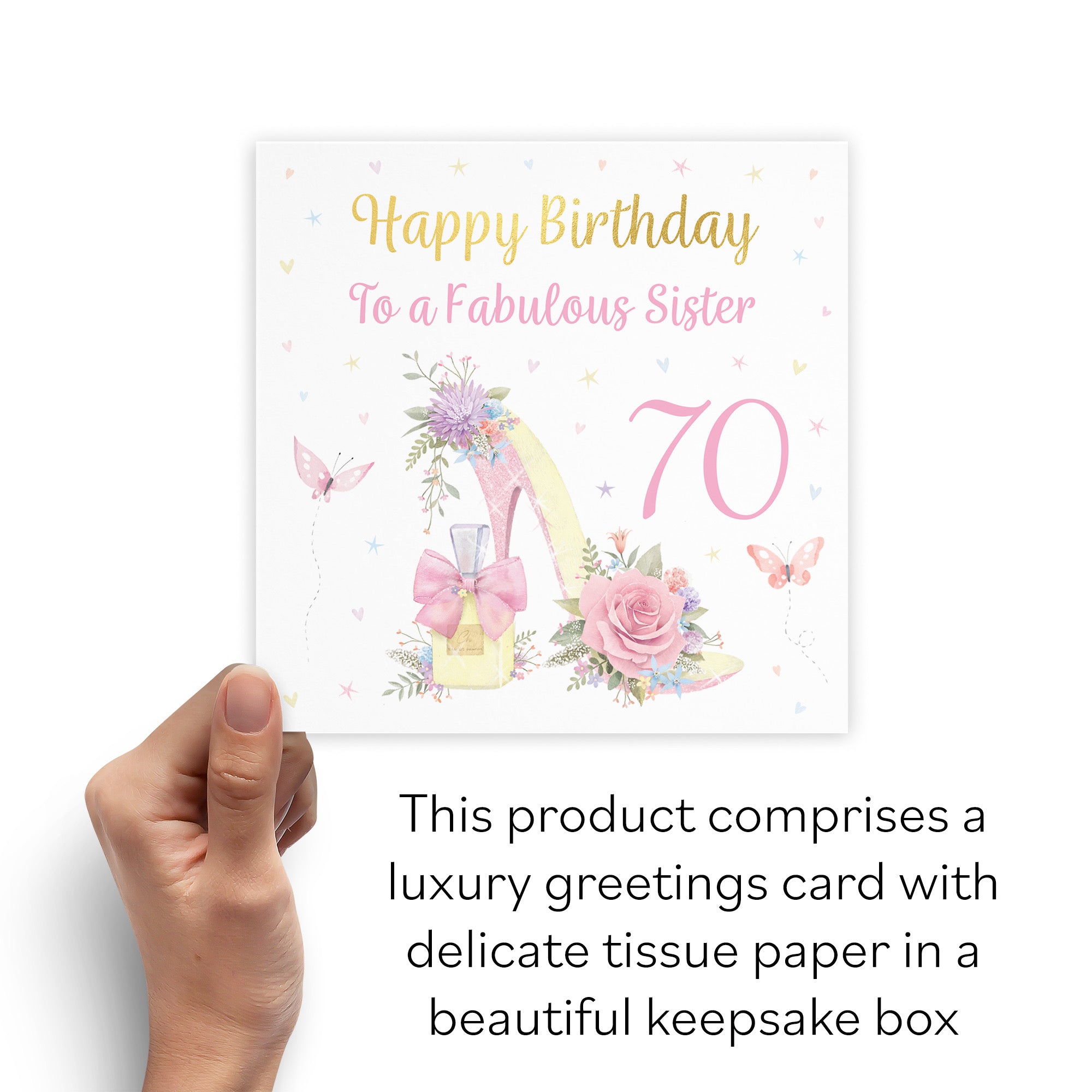 Boxed 70th Sister High Heel And Perfume Birthday Card Gold Foil Milo's Gallery - Default Title (B0D5YSDMWY)