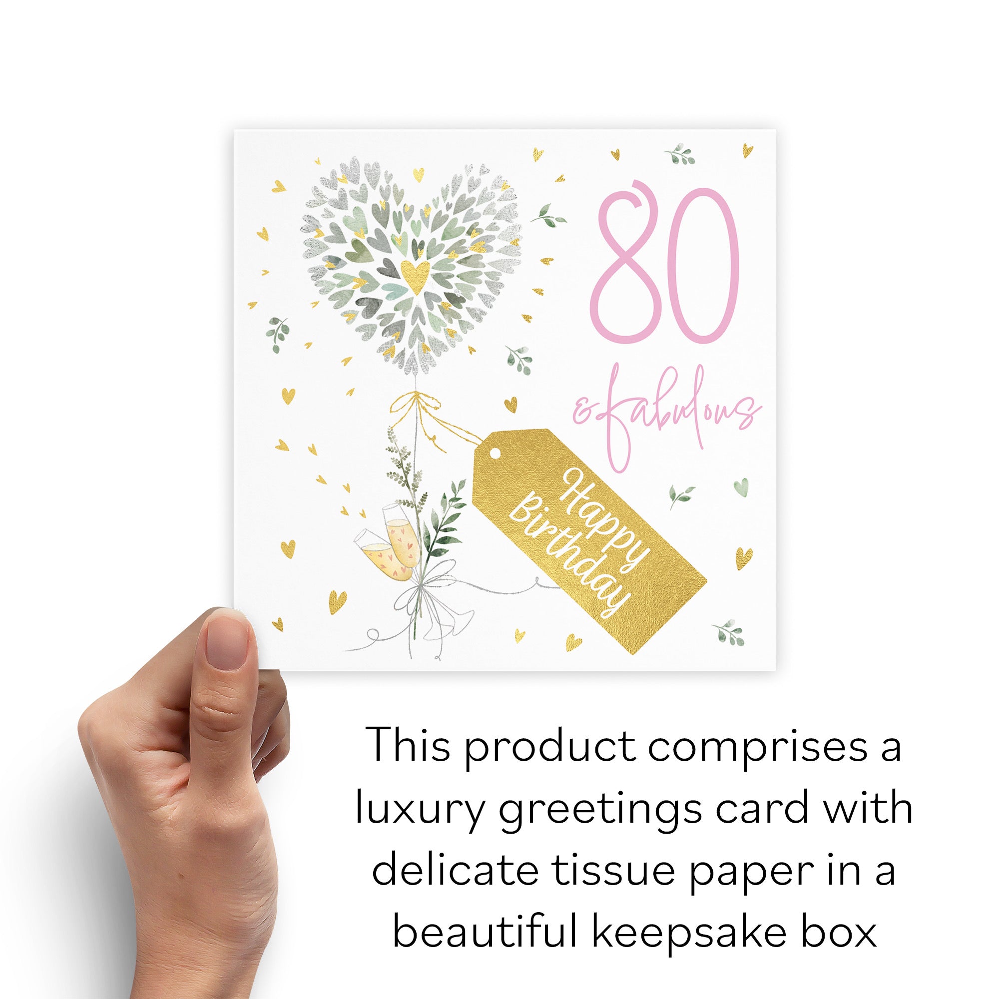 Boxed Contemporary Hearts 80th Birthday Card Gold Foil Milo's Gallery - Default Title (B0D5YSDYTW)