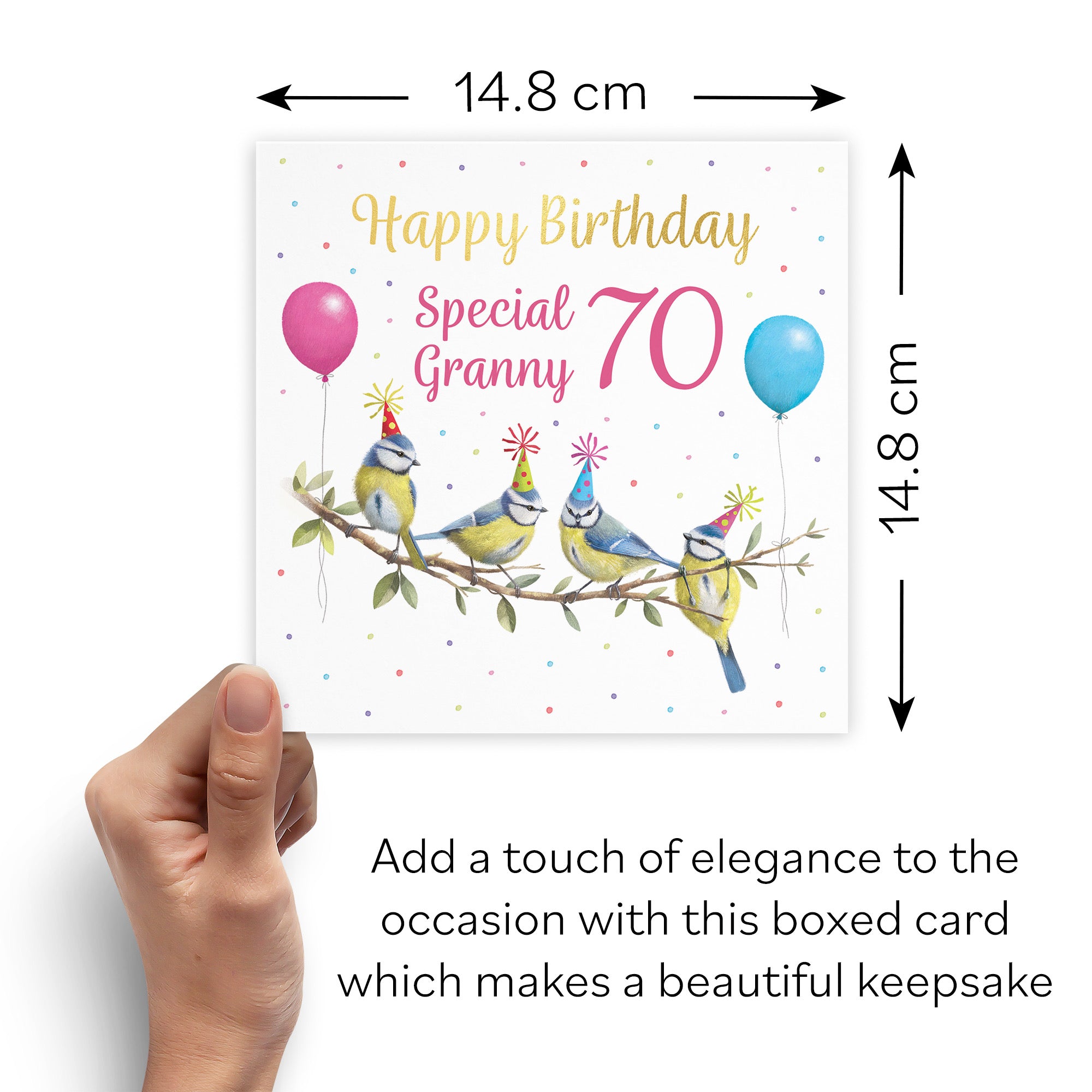 Boxed 70th Granny Blue Tits Birthday Card Gold Foil Milo's Gallery - Default Title (B0D5YSNHVZ)