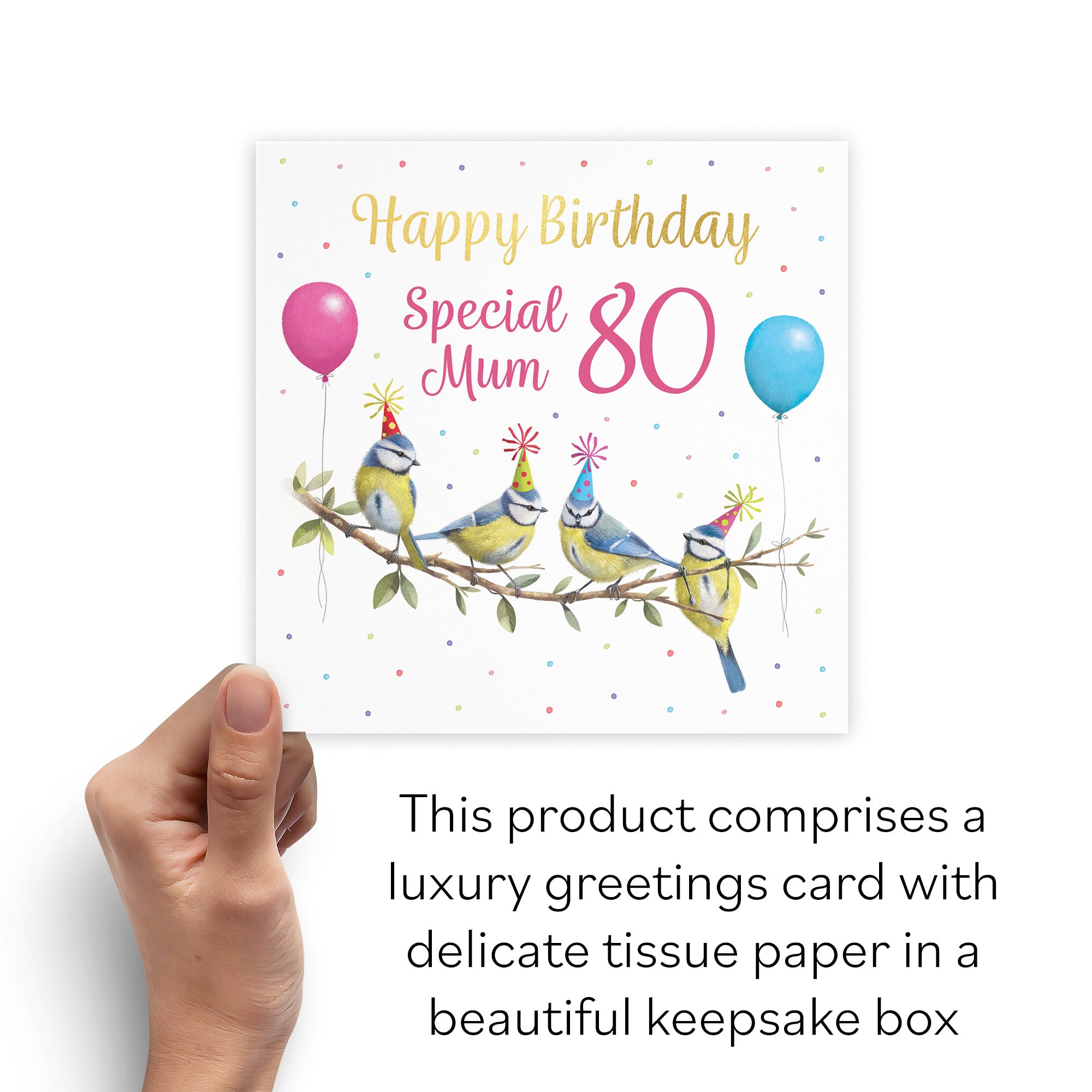 Boxed 80th Mum Blue Tits Birthday Card Gold Foil Milo's Gallery - Default Title (B0D5YSNHW1)