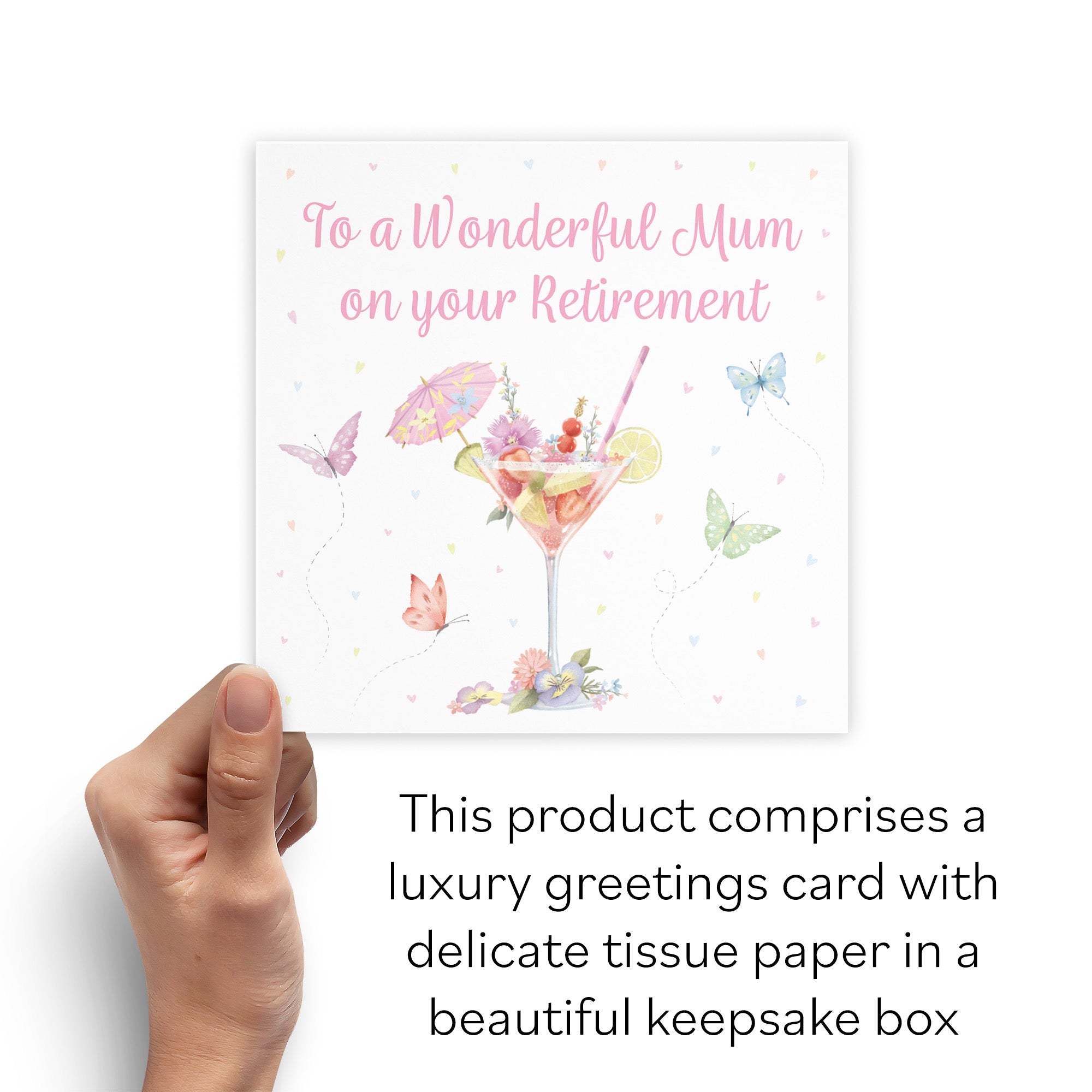 Boxed Pink Cocktail And Butterflies Mum Retirement Card Milo's Gallery - Default Title (B0D5YSNN2R)