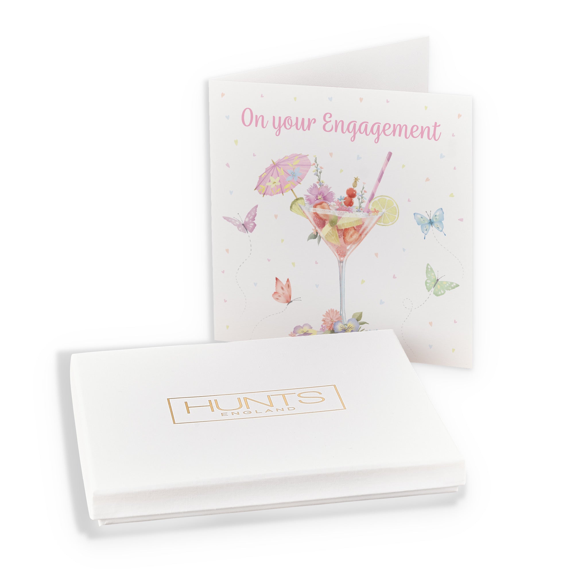 Boxed Pink Cocktail And Butterflies Engagement Congratulations Card Milo's Gallery - Default Title (B0D5YSRQSC)