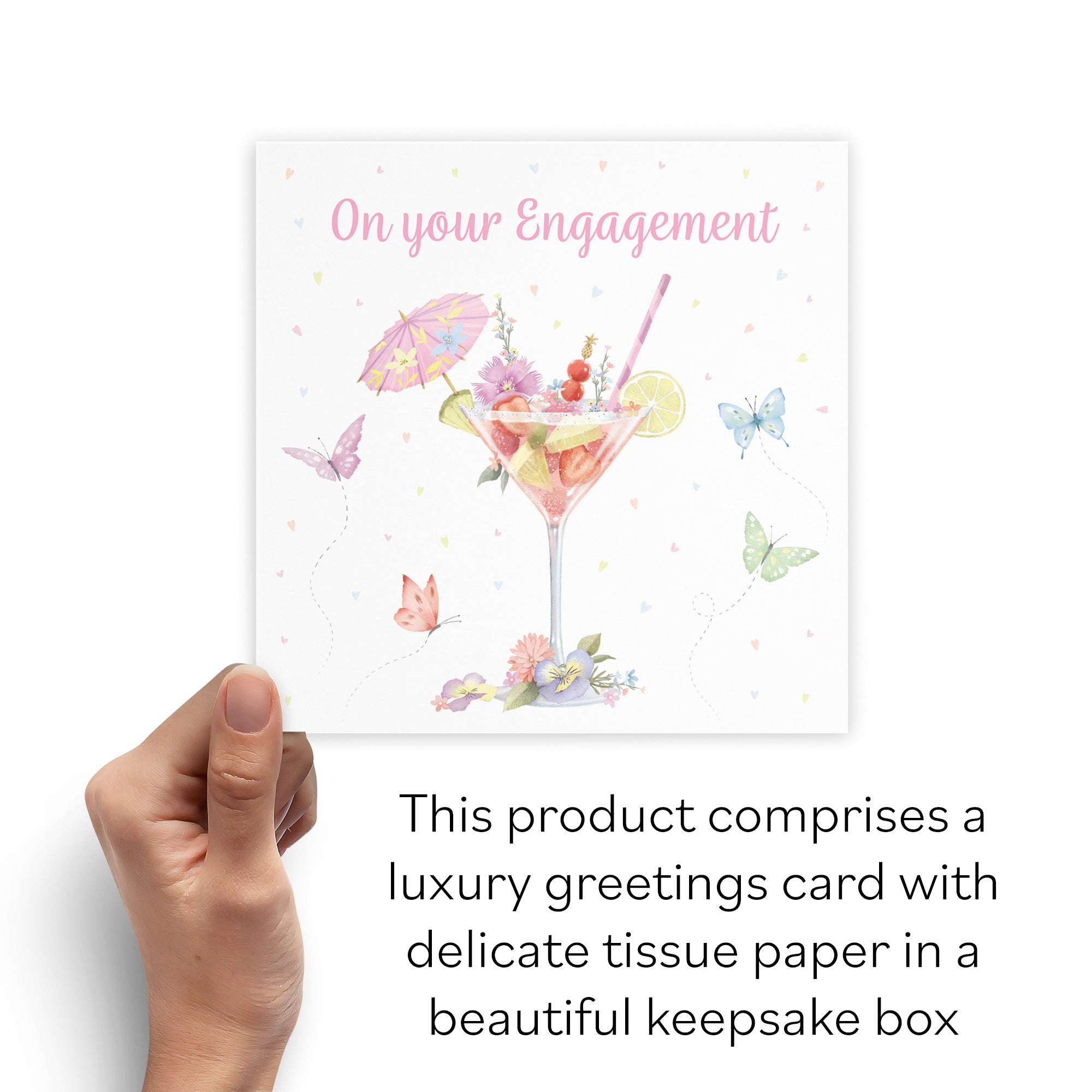 Boxed Pink Cocktail And Butterflies Engagement Congratulations Card Milo's Gallery - Default Title (B0D5YSRQSC)