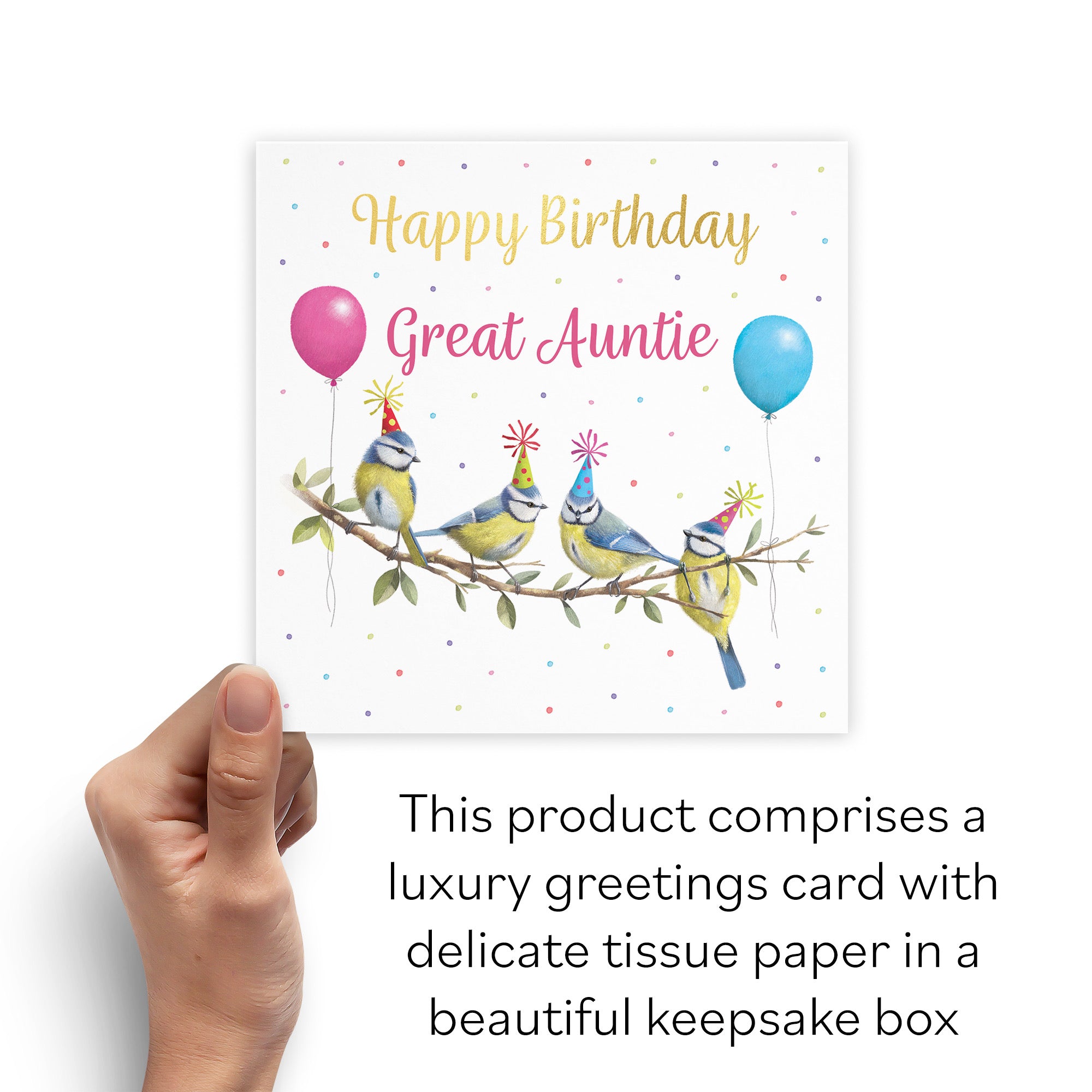 Boxed Great Auntie Blue Tits Birthday Card Gold Foil Milo's Gallery - Default Title (B0D5YSS1D7)