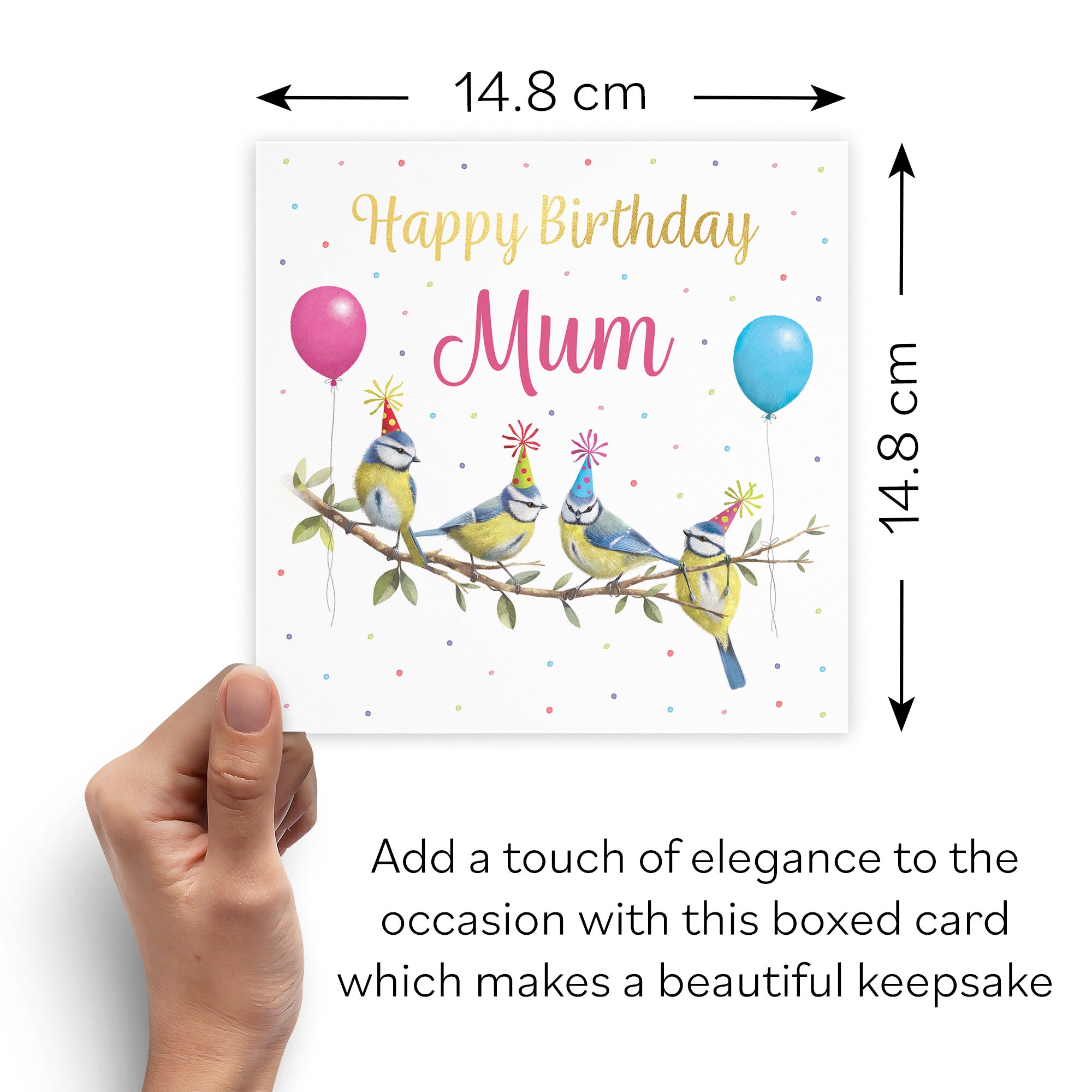 Boxed Mum Blue Tits Birthday Card Gold Foil Milo's Gallery - Default Title (B0D5YSVM16)