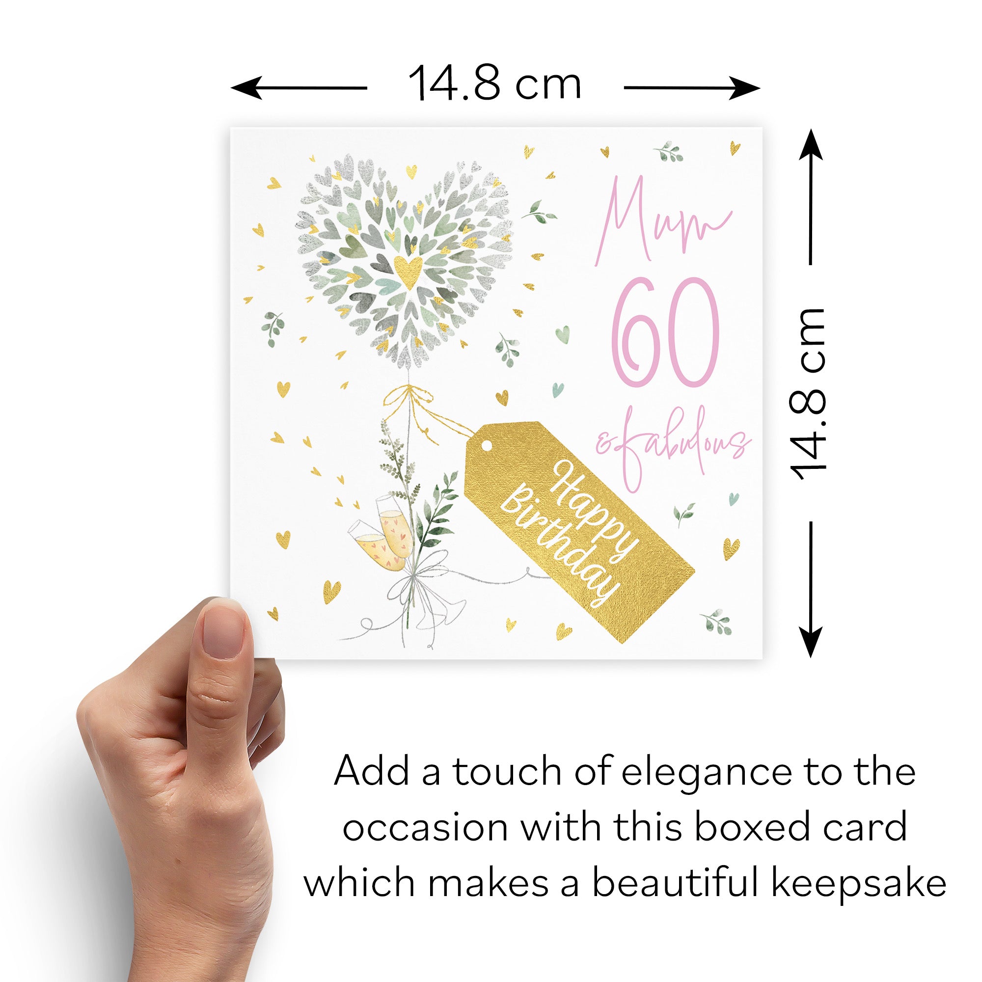 Boxed 60th Mum Contemporary Hearts Birthday Card Gold Foil Milo's Gallery - Default Title (B0D5YTNHW5)