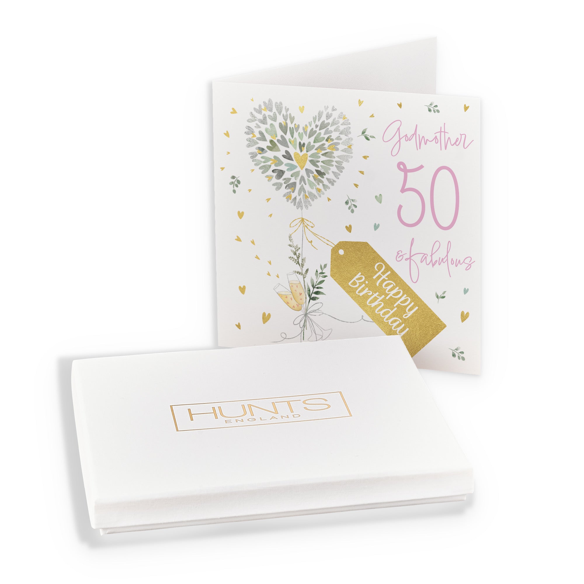 Boxed 50th Godmother Contemporary Hearts Birthday Card Gold Foil Milo's Gallery - Default Title (B0D5YTZ33S)