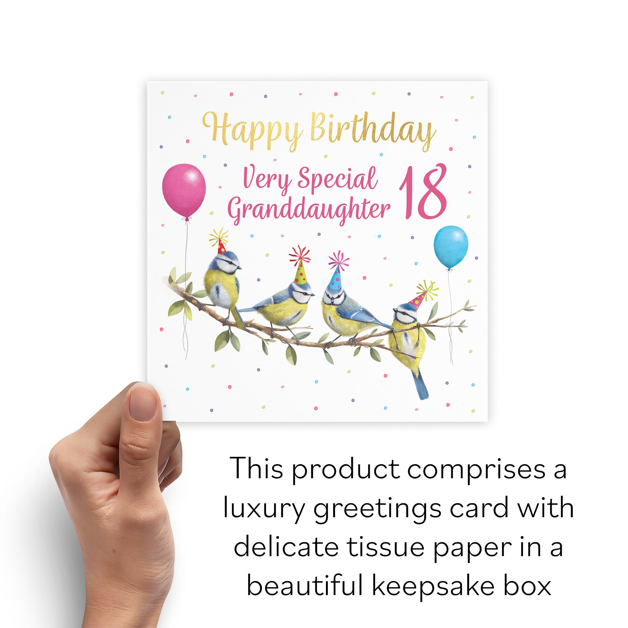 Boxed 18th Granddaughter Blue Tits Birthday Card Gold Foil Milo's Gallery - Default Title (B0D5YV11RW)