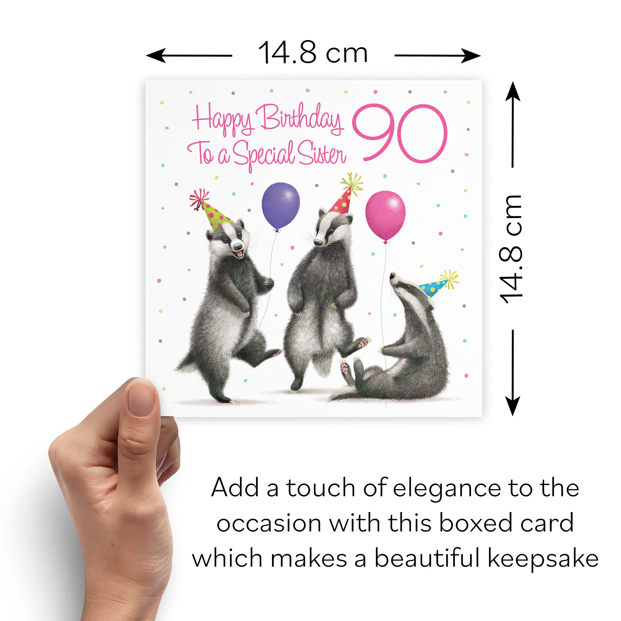 Boxed 90th Sister Badgers Birthday Card Milo's Gallery - Default Title (B0D5YV36PQ)