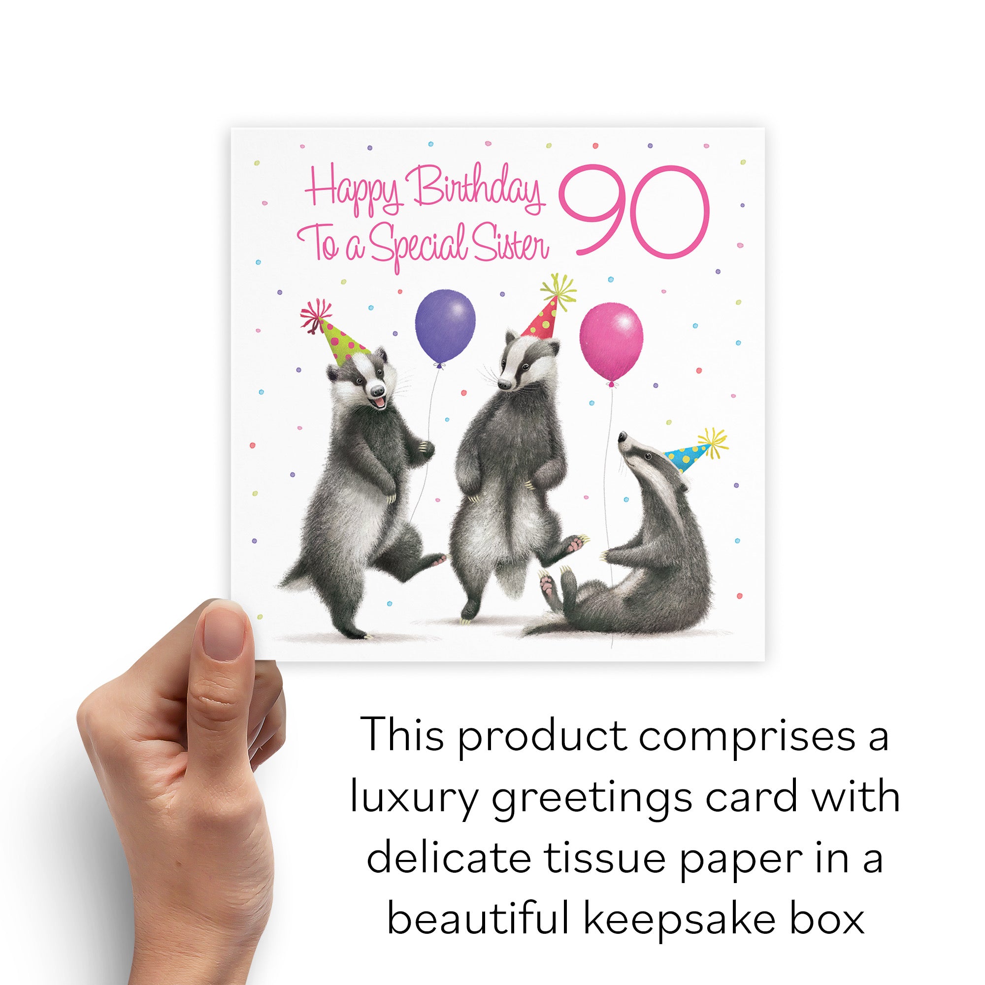 Boxed 90th Sister Badgers Birthday Card Milo's Gallery - Default Title (B0D5YV36PQ)