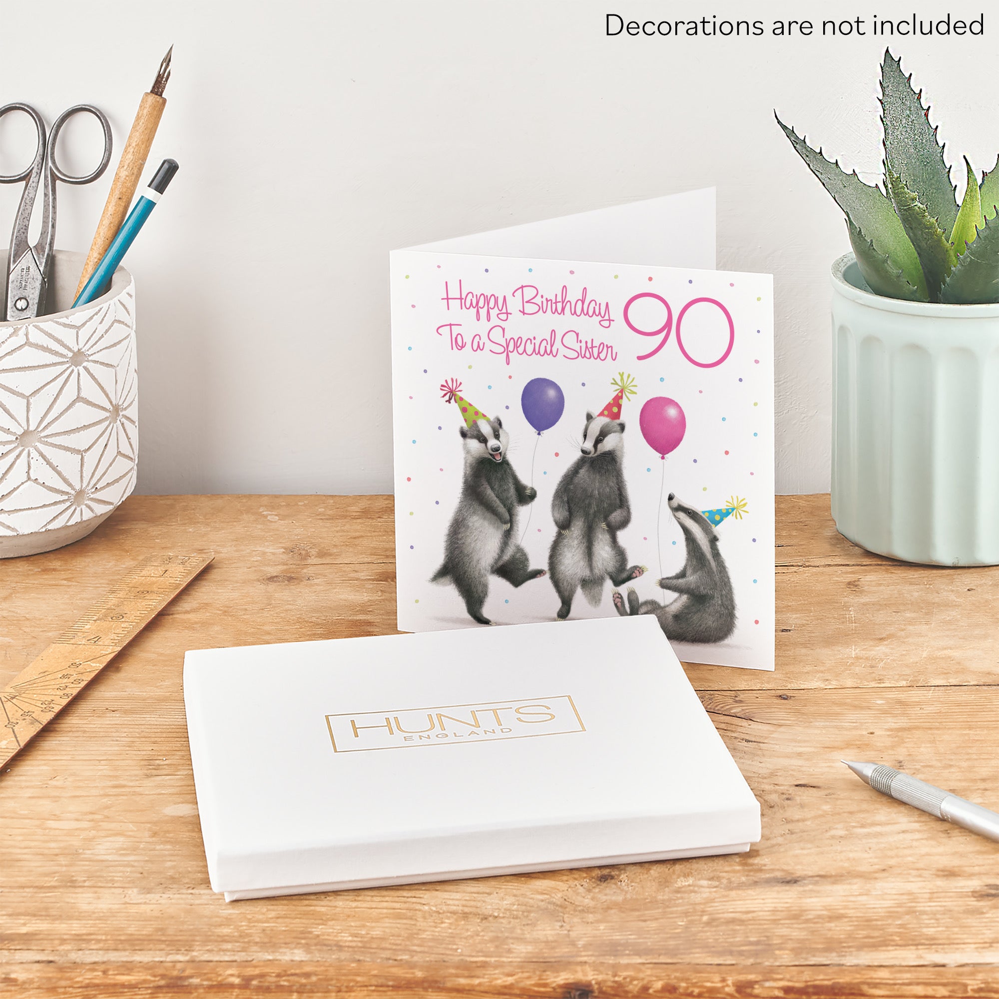 Boxed 90th Sister Badgers Birthday Card Milo's Gallery - Default Title (B0D5YV36PQ)