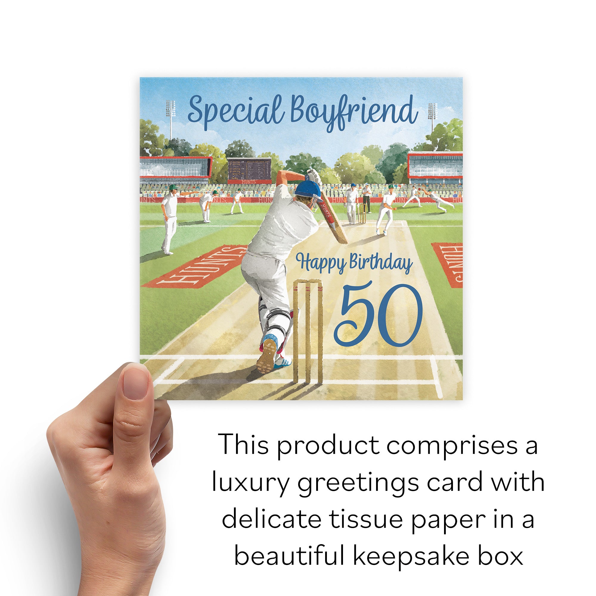 Boxed 50th Boyfriend Cricket Birthday Card Milo's Gallery - Default Title (B0D5YV399J)