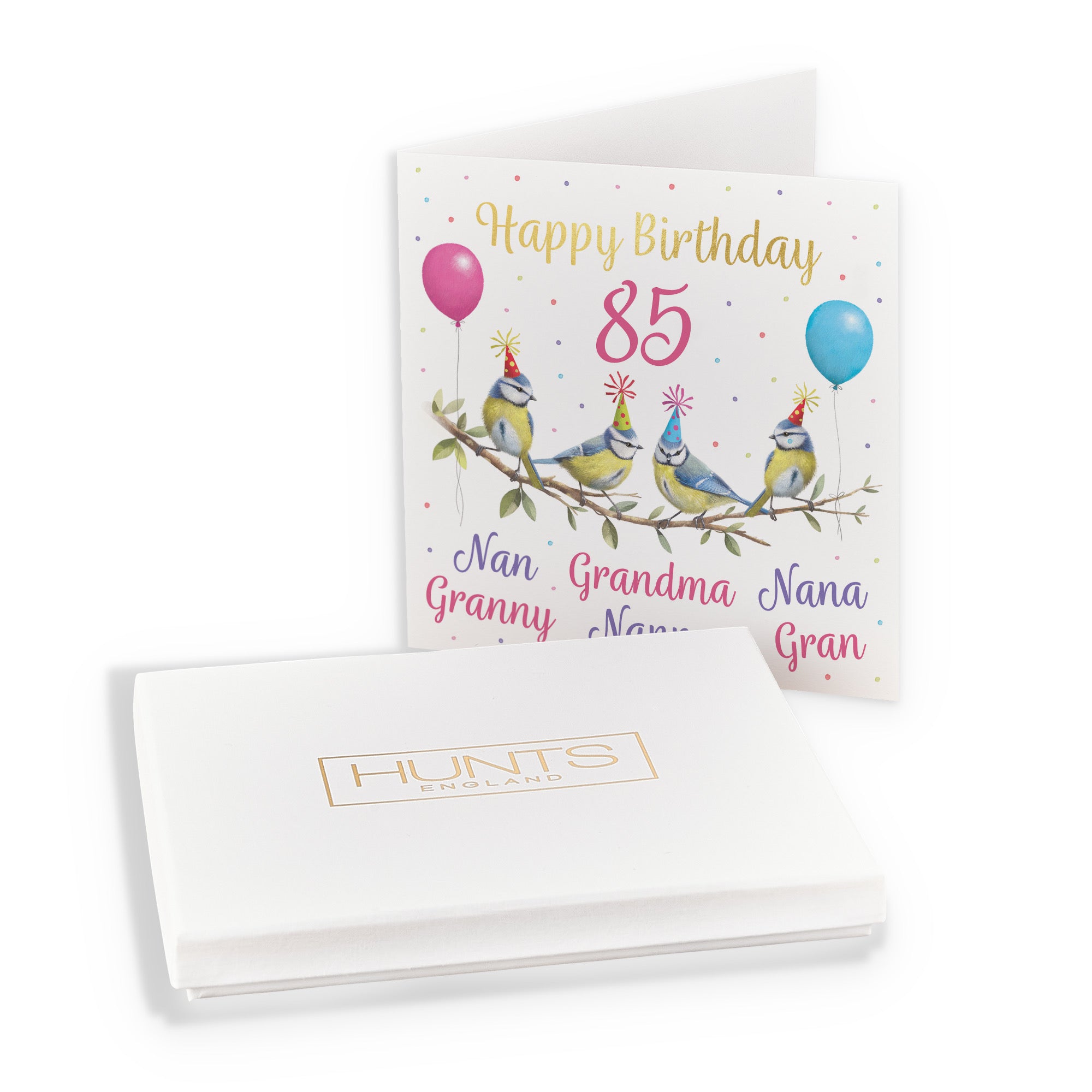 Boxed Multi Name Grandma Blue Tits 85th Birthday Card Gold Foil Milo's Gallery - Default Title (B0D5YV3M85)