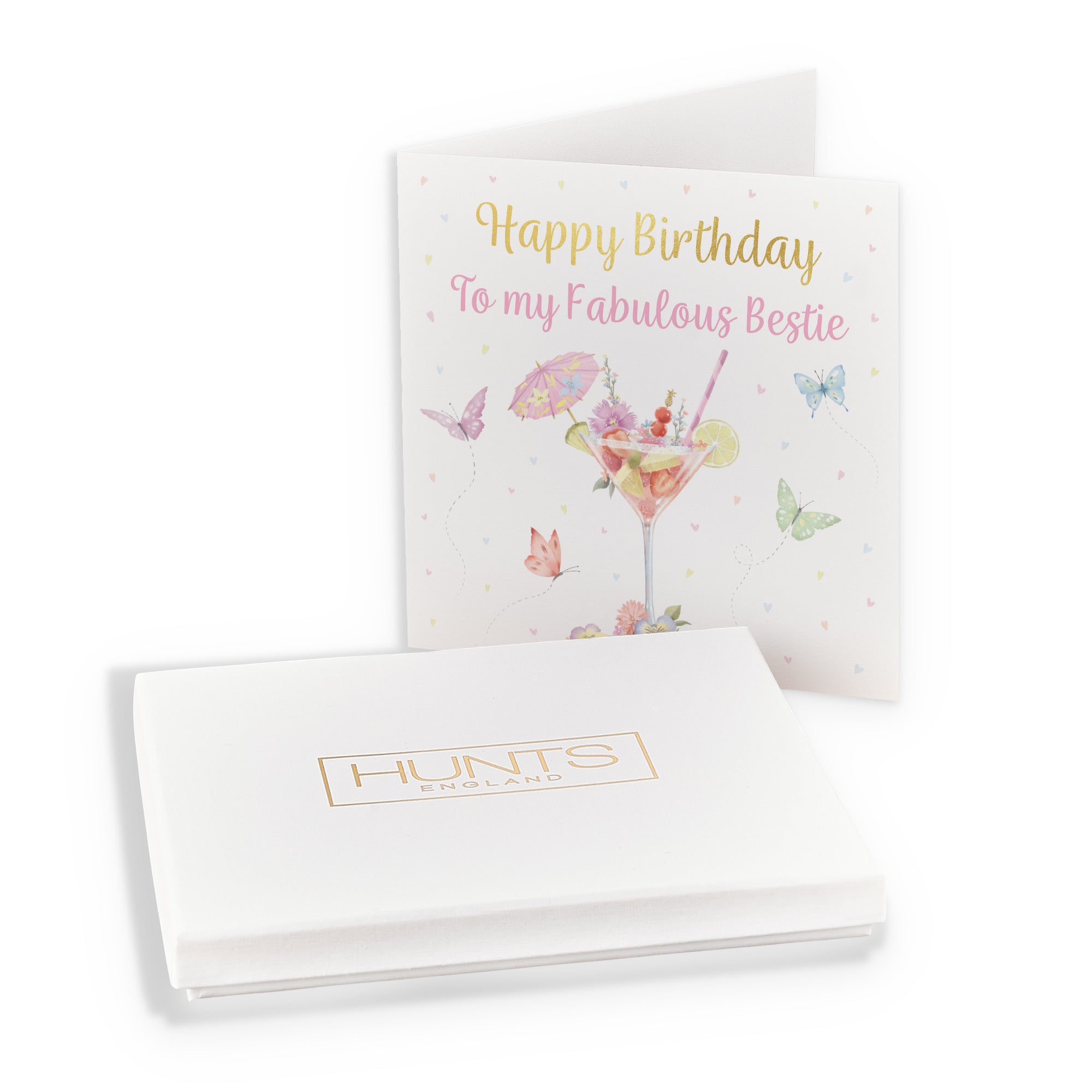 Boxed Bestie Pink Cocktail And Butterflies Birthday Card Gold Foil Milo's Gallery - Default Title (B0D5YV3M94)