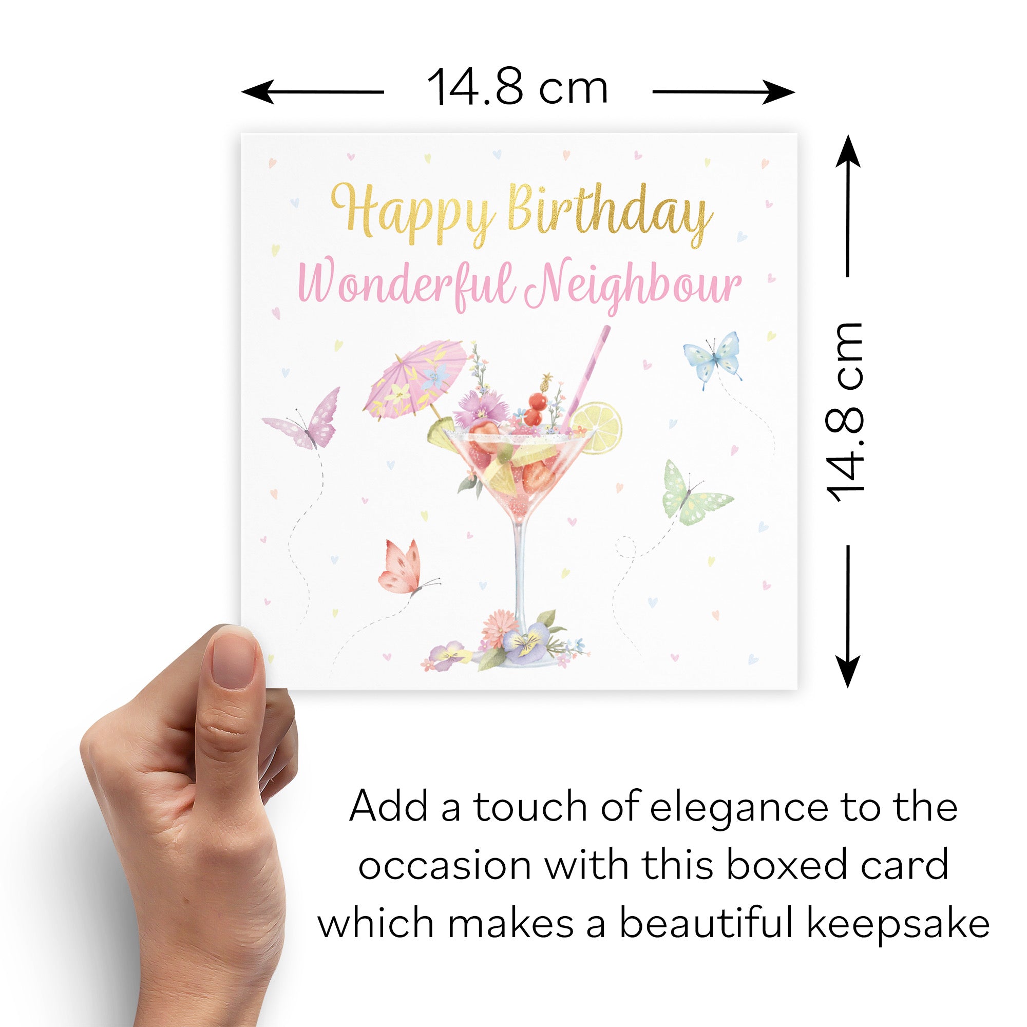 Boxed Neighbour Pink Cocktail And Butterflies Birthday Card Gold Foil Milo's Gallery - Default Title (B0D5YV63DT)