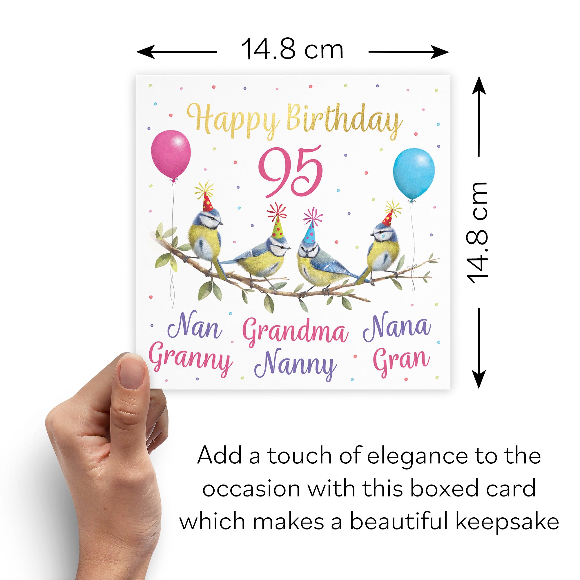 Boxed Multi Name Grandma Blue Tits 95th Birthday Card Gold Foil Milo's Gallery - Default Title (B0D5YV6X9G)