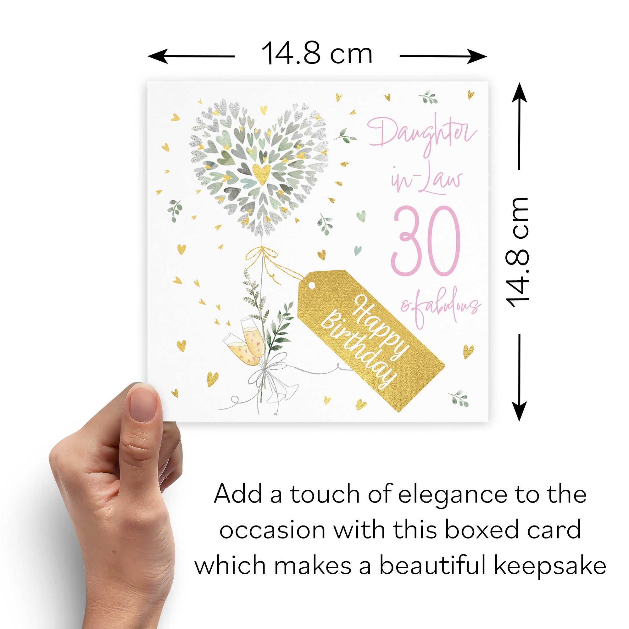 Boxed 30th Daughter In Law Contemporary Hearts Birthday Card Gold Foil Milo's Gallery - Default Title (B0D5YVCG85)