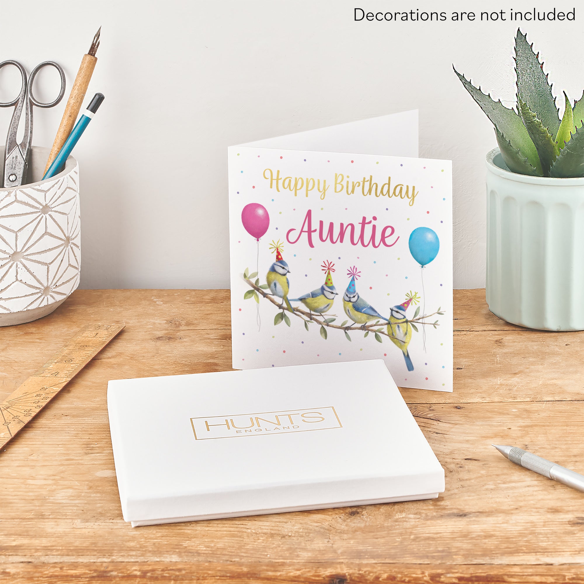 Boxed Auntie Blue Tits Birthday Card Gold Foil Milo's Gallery - Default Title (B0D5YVD6VL)