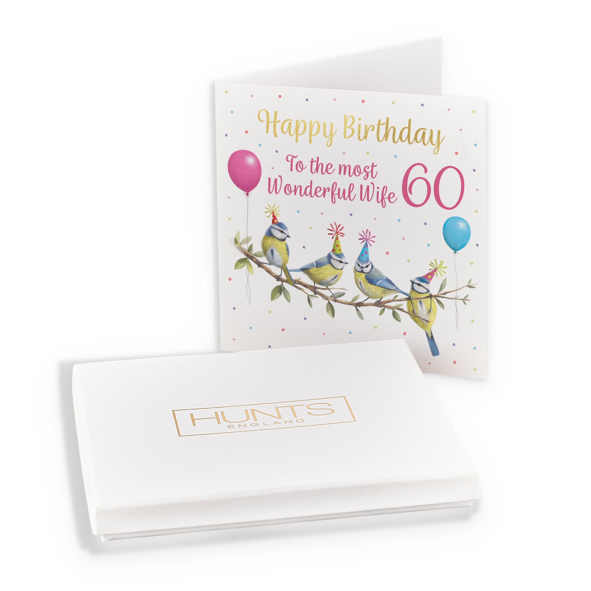 Boxed 60th Wife Blue Tits Birthday Card Gold Foil Milo's Gallery - Default Title (B0D5YVG11L)