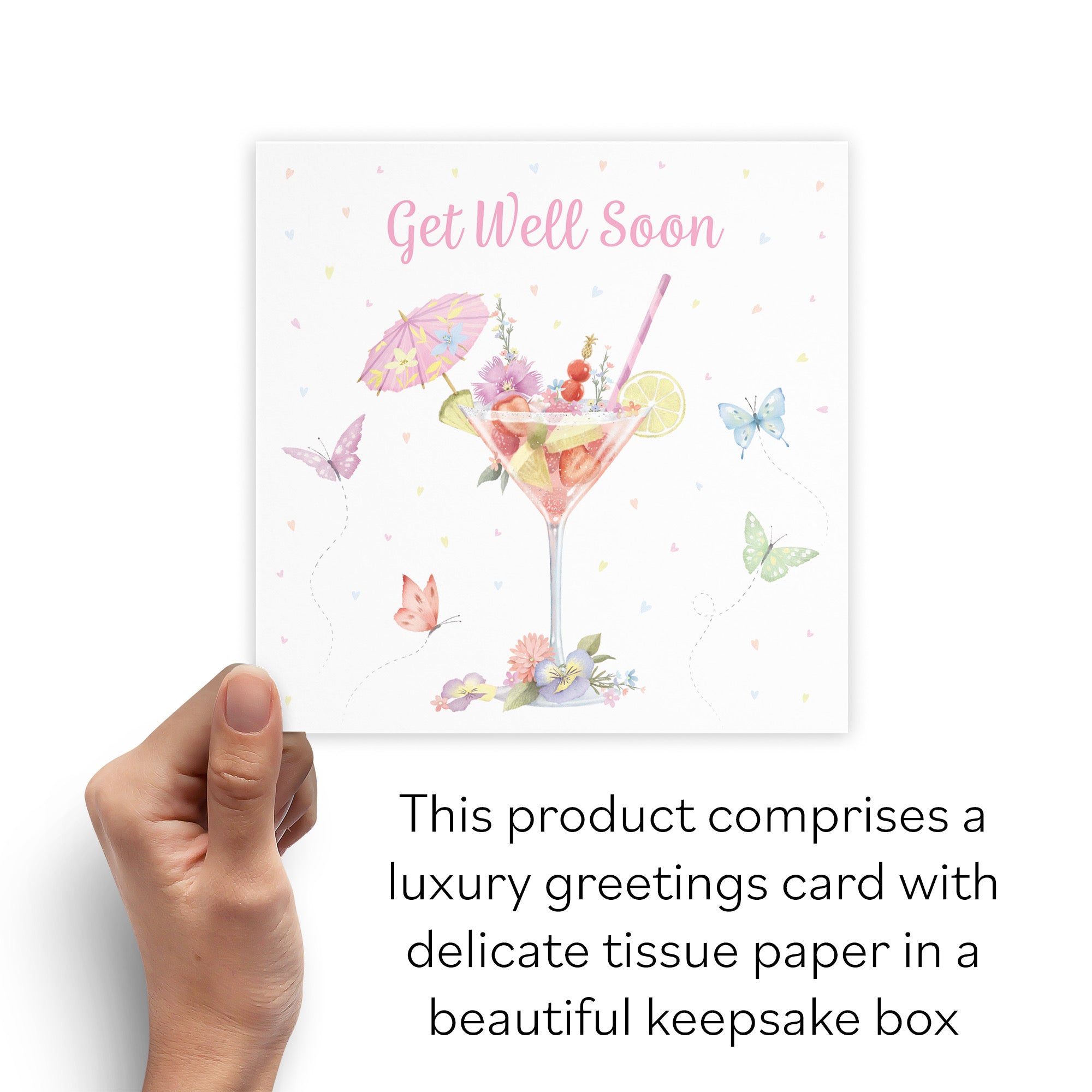 Boxed Pink Cocktail And Butterflies Get Well Soon Card Milo's Gallery - Default Title (B0D5YVH351)