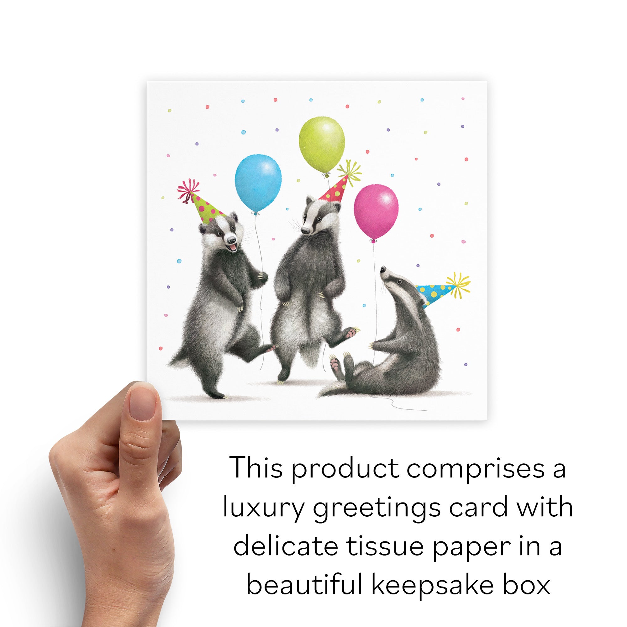 Boxed Badgers With Balloons Birthday Card Milo's Gallery - Default Title (B0D5YVM5NF)