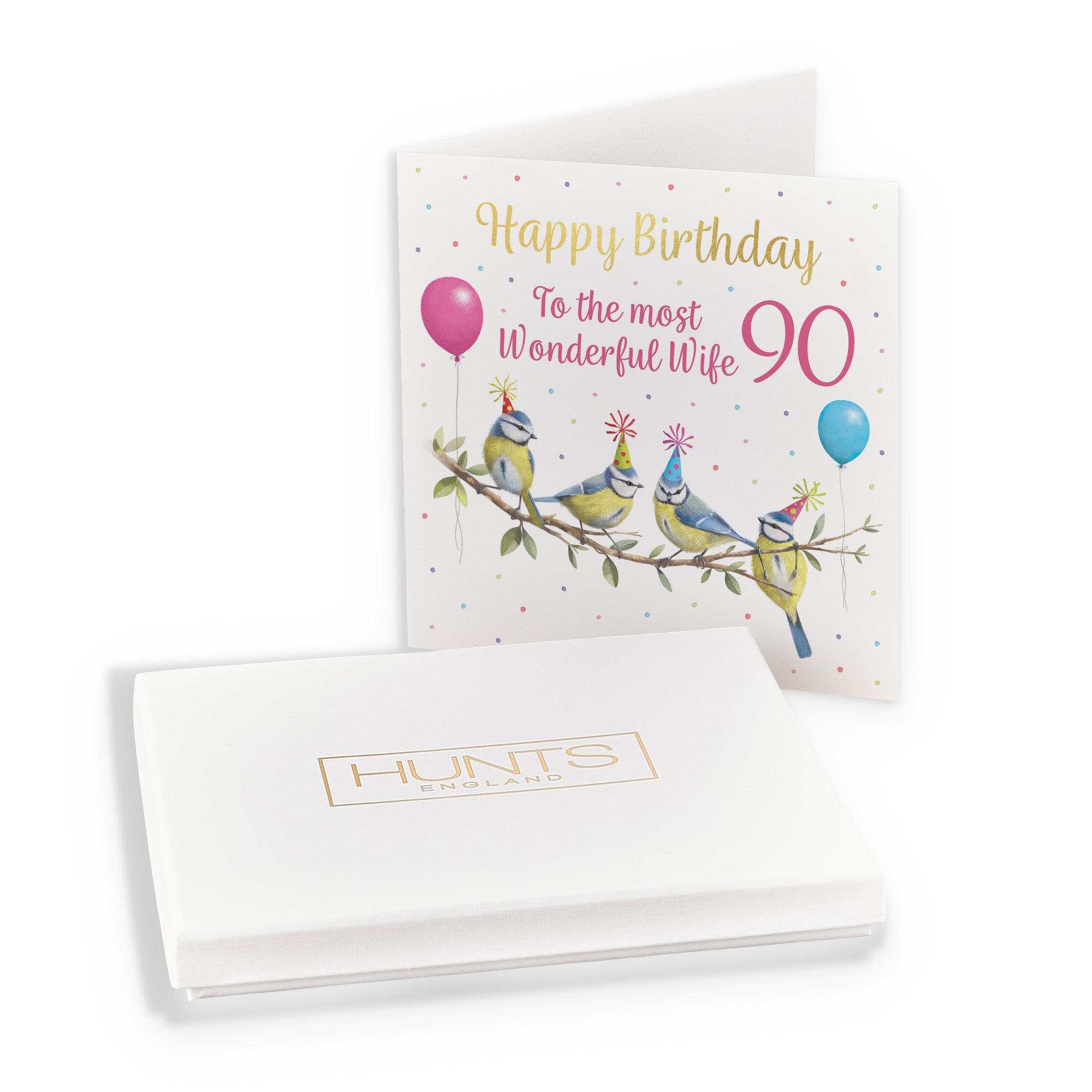 Boxed 90th Wife Blue Tits Birthday Card Gold Foil Milo's Gallery - Default Title (B0D5YVVWH2)