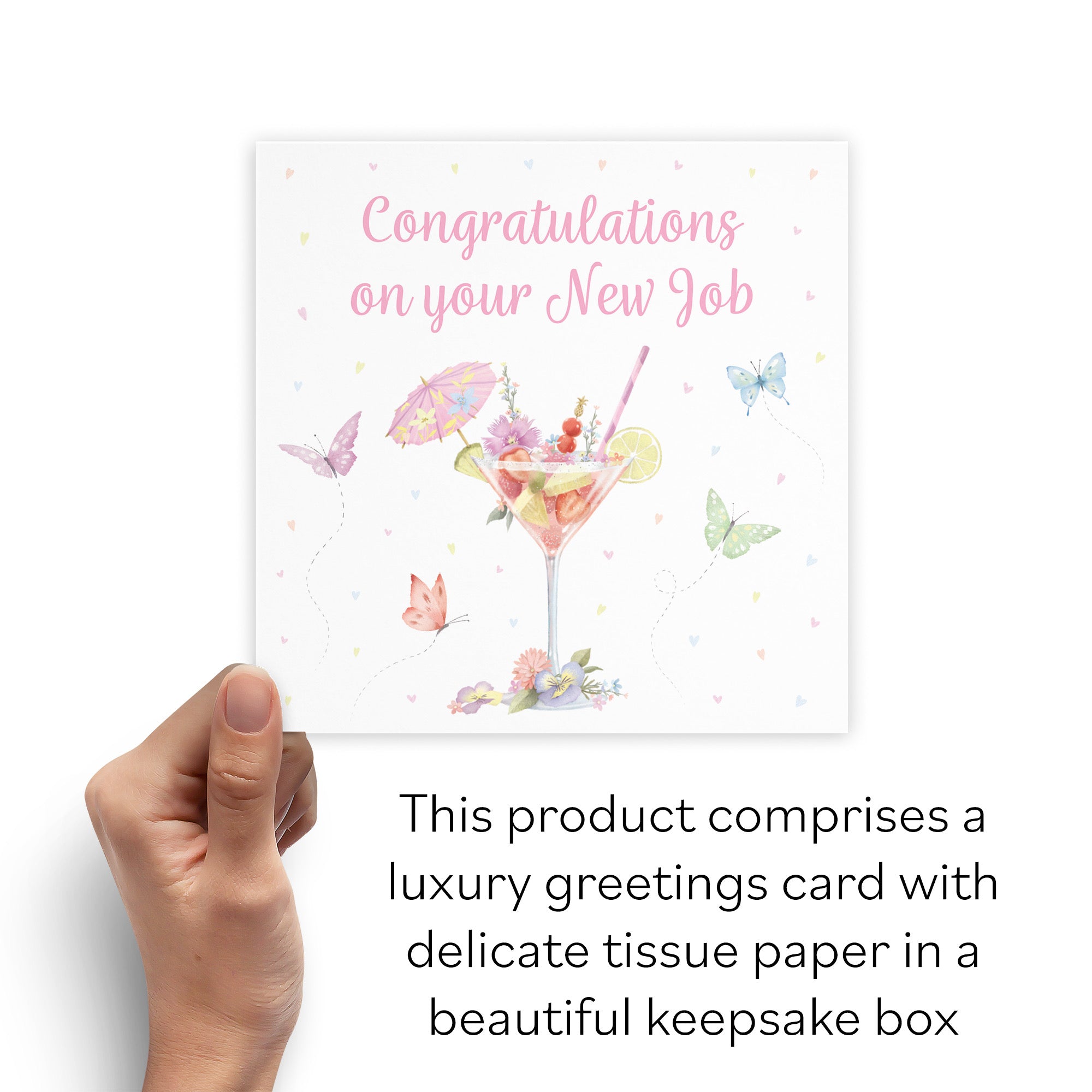 Boxed Pink Cocktail And Butterflies New Job Congratulations Card Milo's Gallery - Default Title (B0D5YVZH6C)