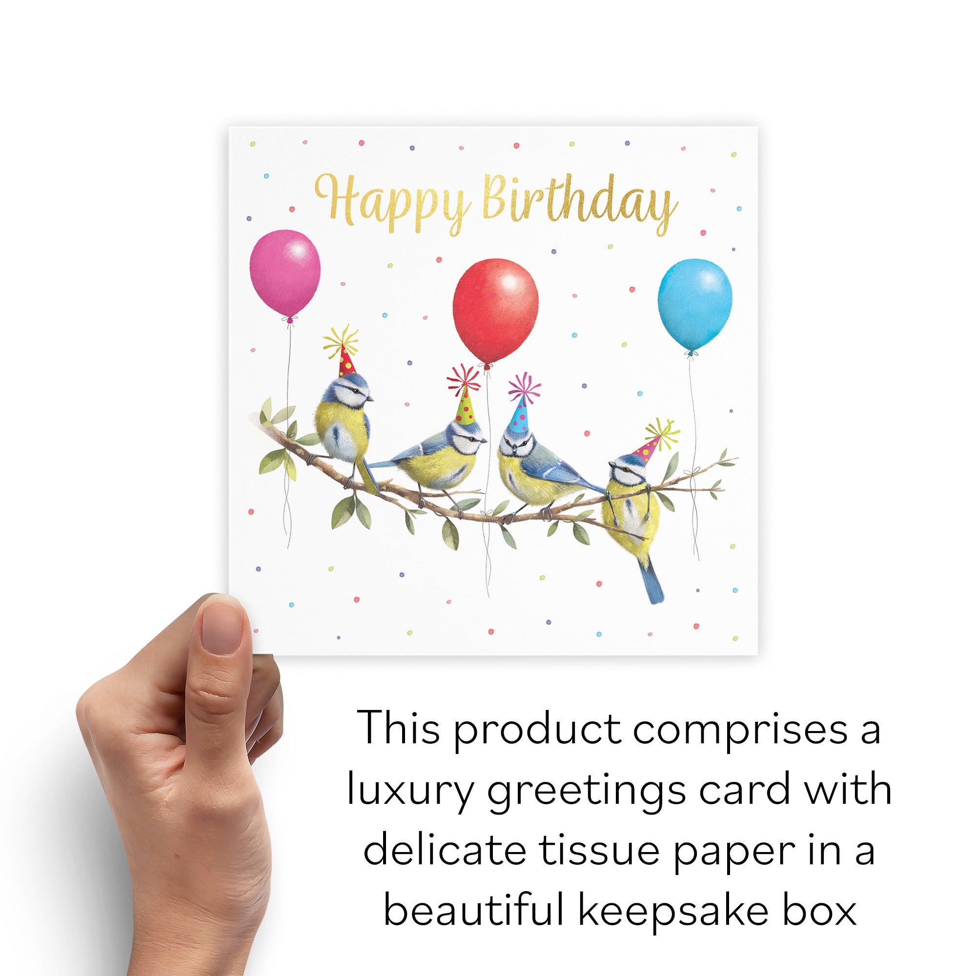 Boxed Blue Tits Birthday Card Gold Foil Milo's Gallery - Default Title (B0D5YW6Y65)