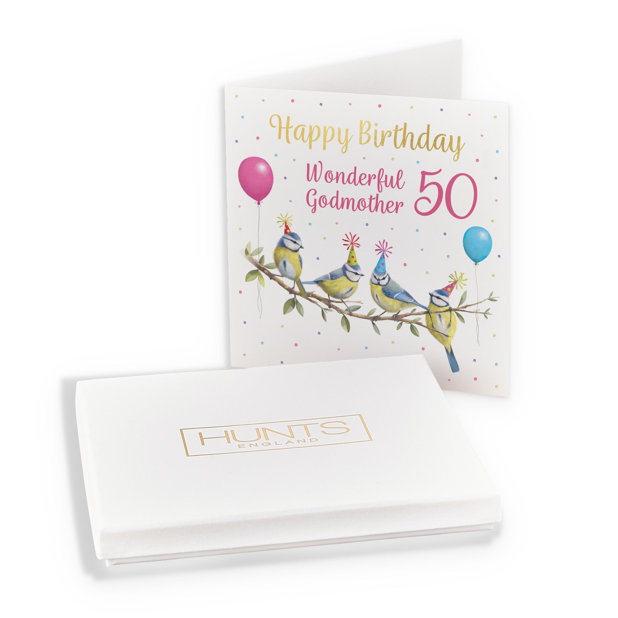 Boxed 50th Godmother Blue Tits Birthday Card Gold Foil Milo's Gallery - Default Title (B0D5YW8D63)